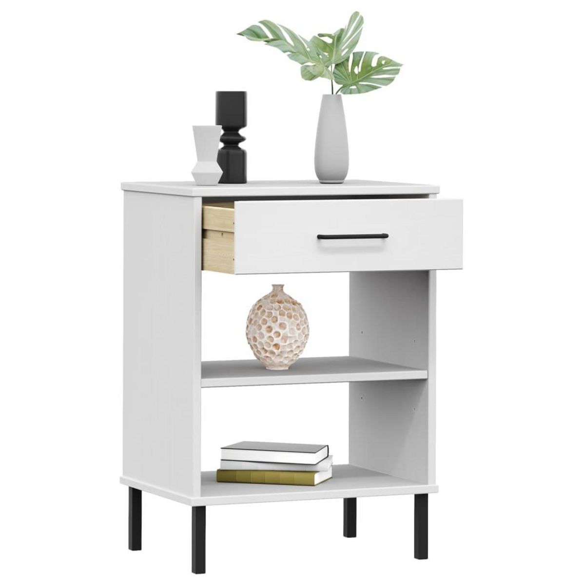 VIDAXL Armoire console avec pieds en metal Blanc Bois pin massif OSLO