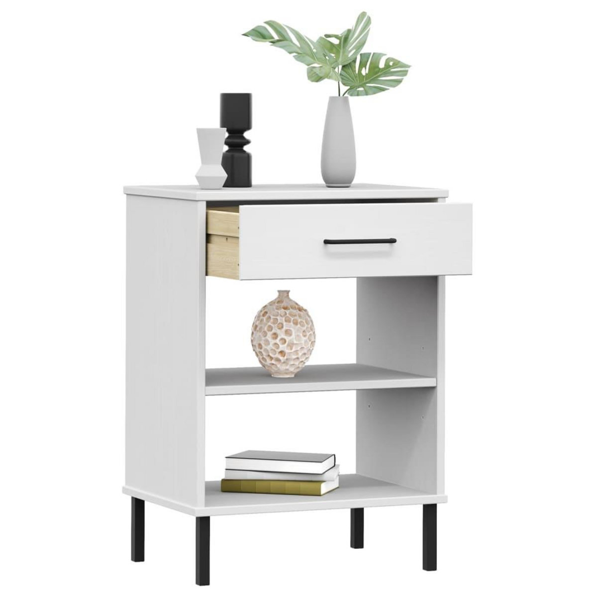 VIDAXL Armoire console avec pieds en metal Blanc Bois pin massif OSLO