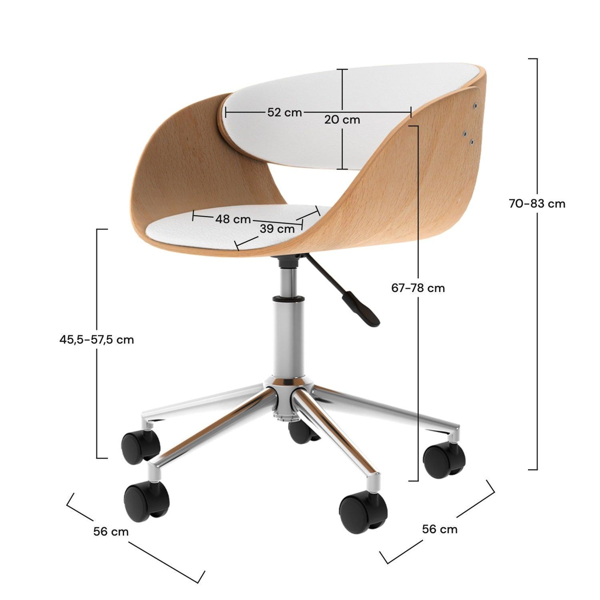 Voir la diapositive 4 : MAISON PAVANE Chaise de bureau pivotante sur roulettes en bois et pu blanc-adelmar