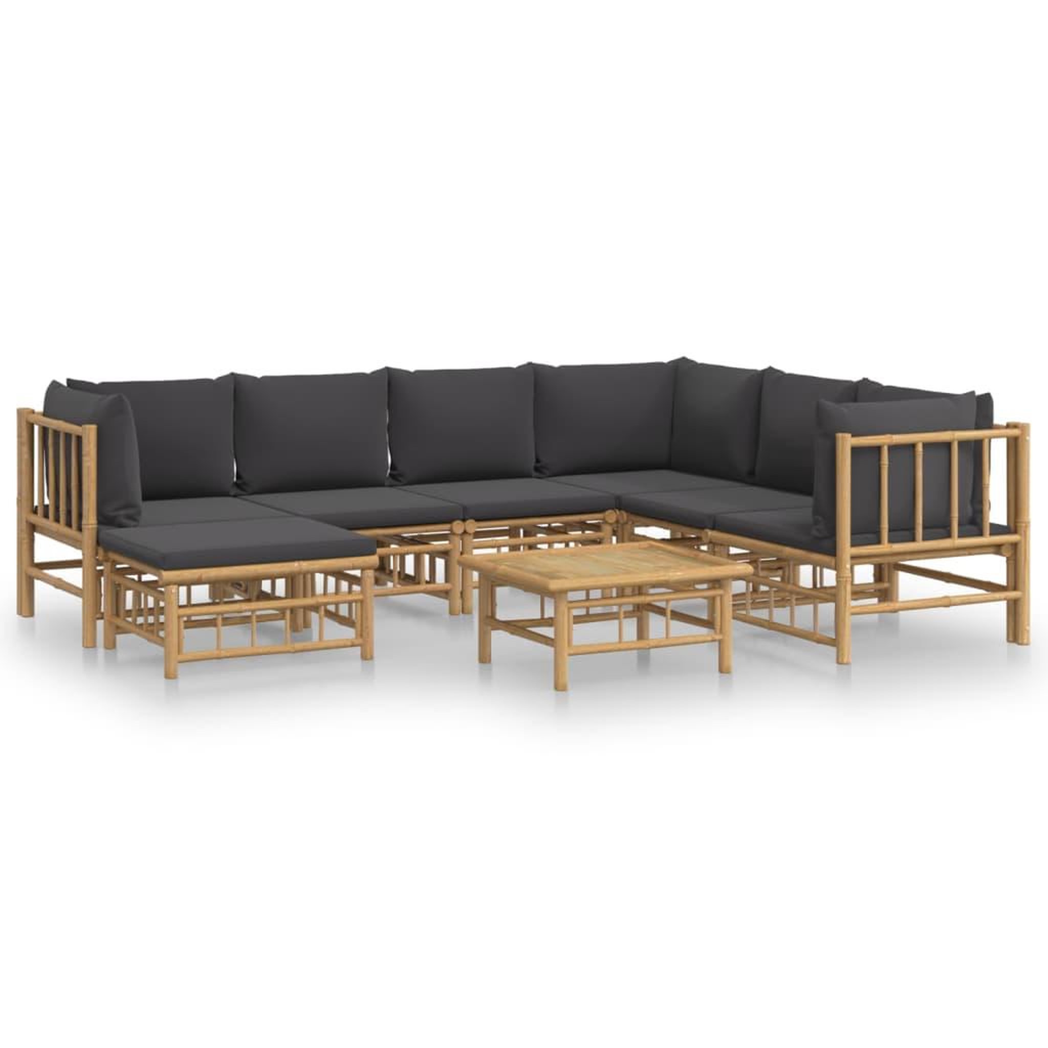 Voir la diapositive 2 : VIDAXL Salon de jardin 8 pcs avec coussins gris fonce bambou