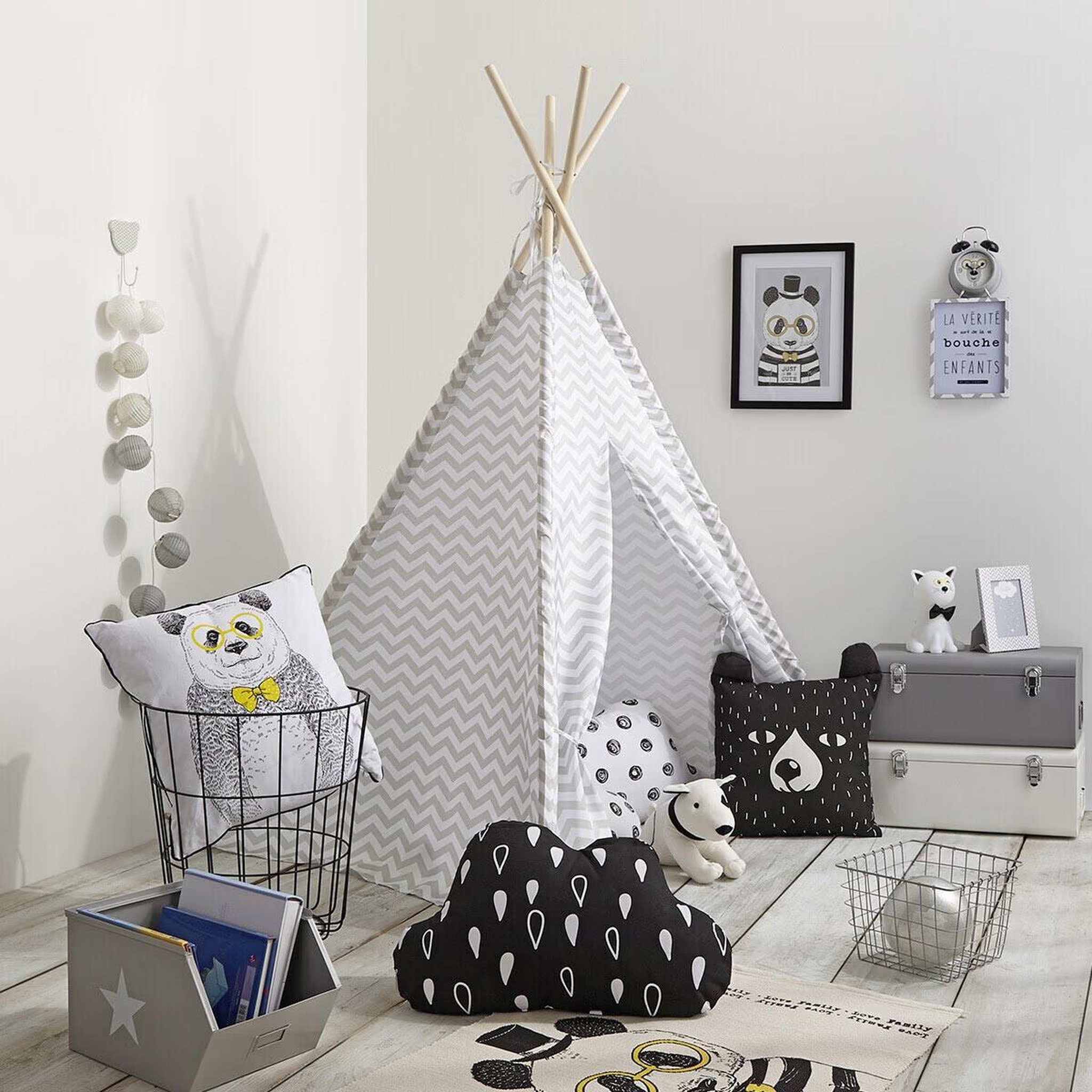 Voir la diapositive 5 : Atmosphera Kids Tipi déco enfant  motifs  160cm gris