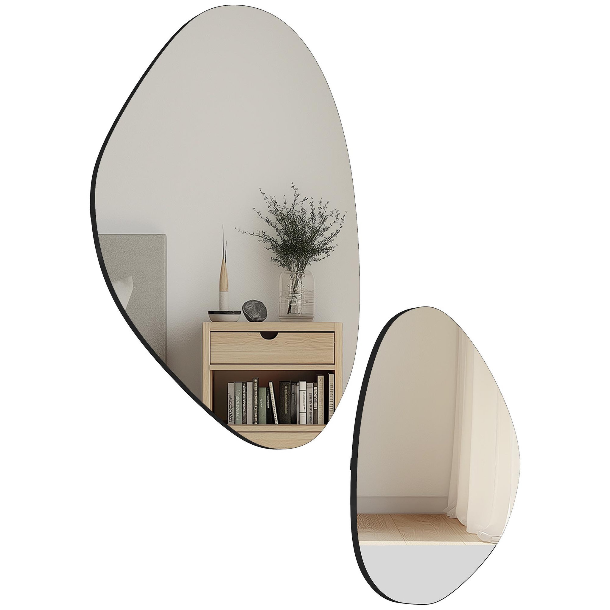 Voir la diapositive 5 : HOMCOM Lot de 2 miroirs organiques à suspendre L.46 x H.70 cm et L.31 x H.49 cm cadre métal noir