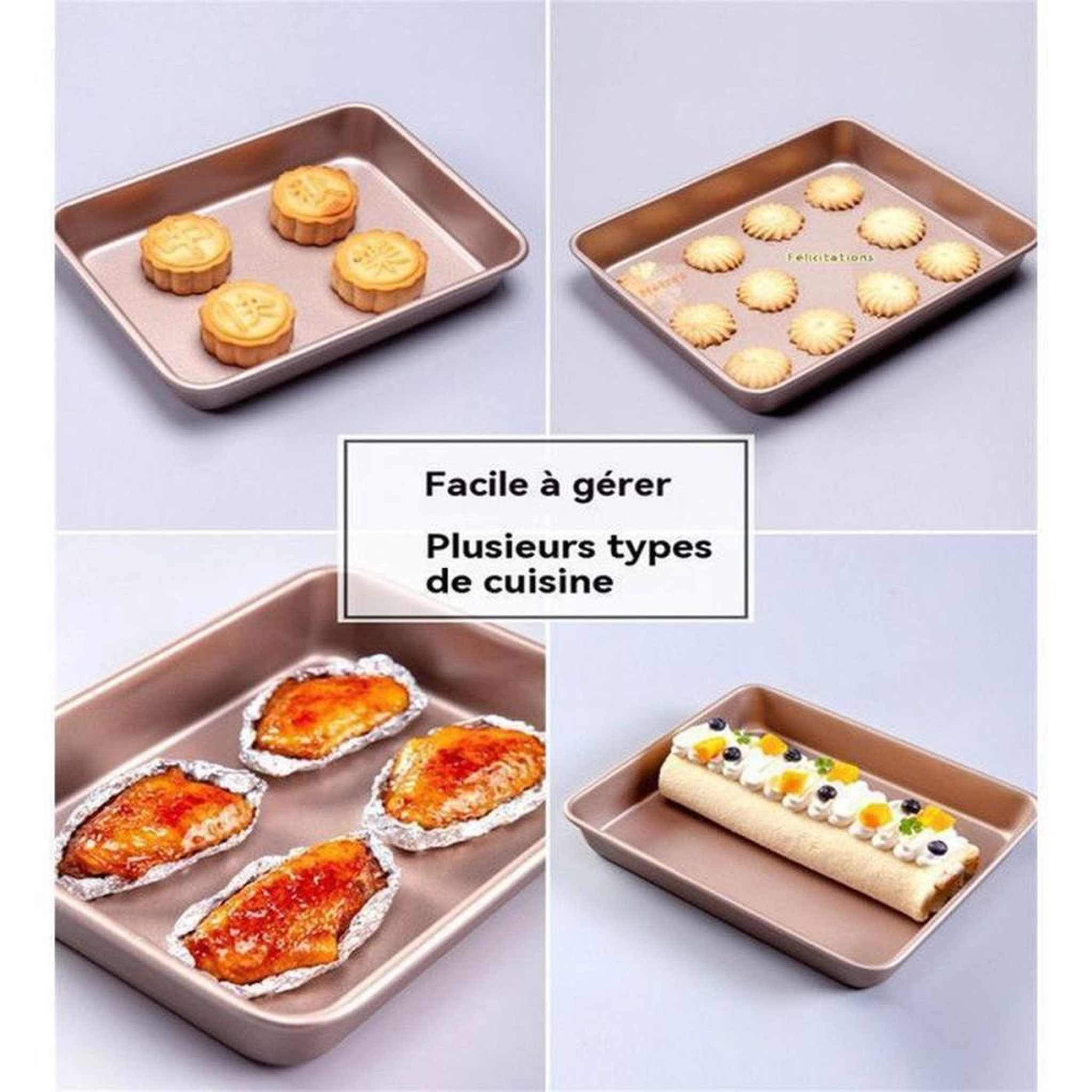 Voir la diapositive 5 : Set de 3 plateaux de cuisson rectangulaires pour four acier au carbone inox 22 28 32 cm antiadhésifs empilables