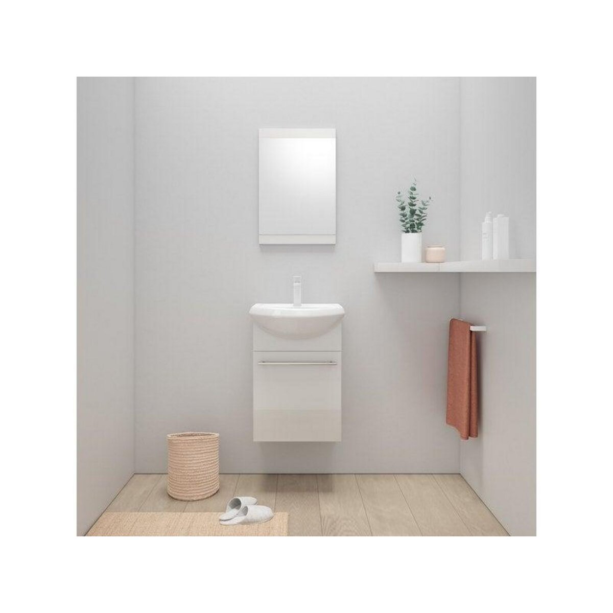 CENTRALE BRICO Meuble simple vasque l.42 x H.60 x P.25 cm, blanc, Aroa
