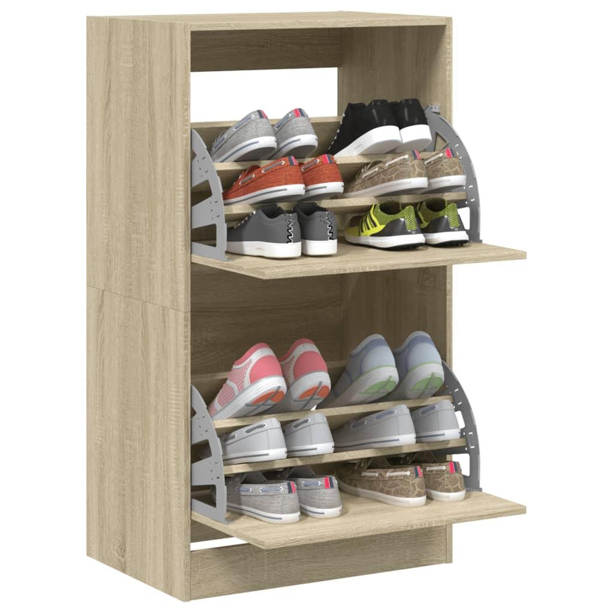 Voir la diapositive 4 : VIDAXL Armoire a chaussures 2 tiroirs rabattables chene sonoma
