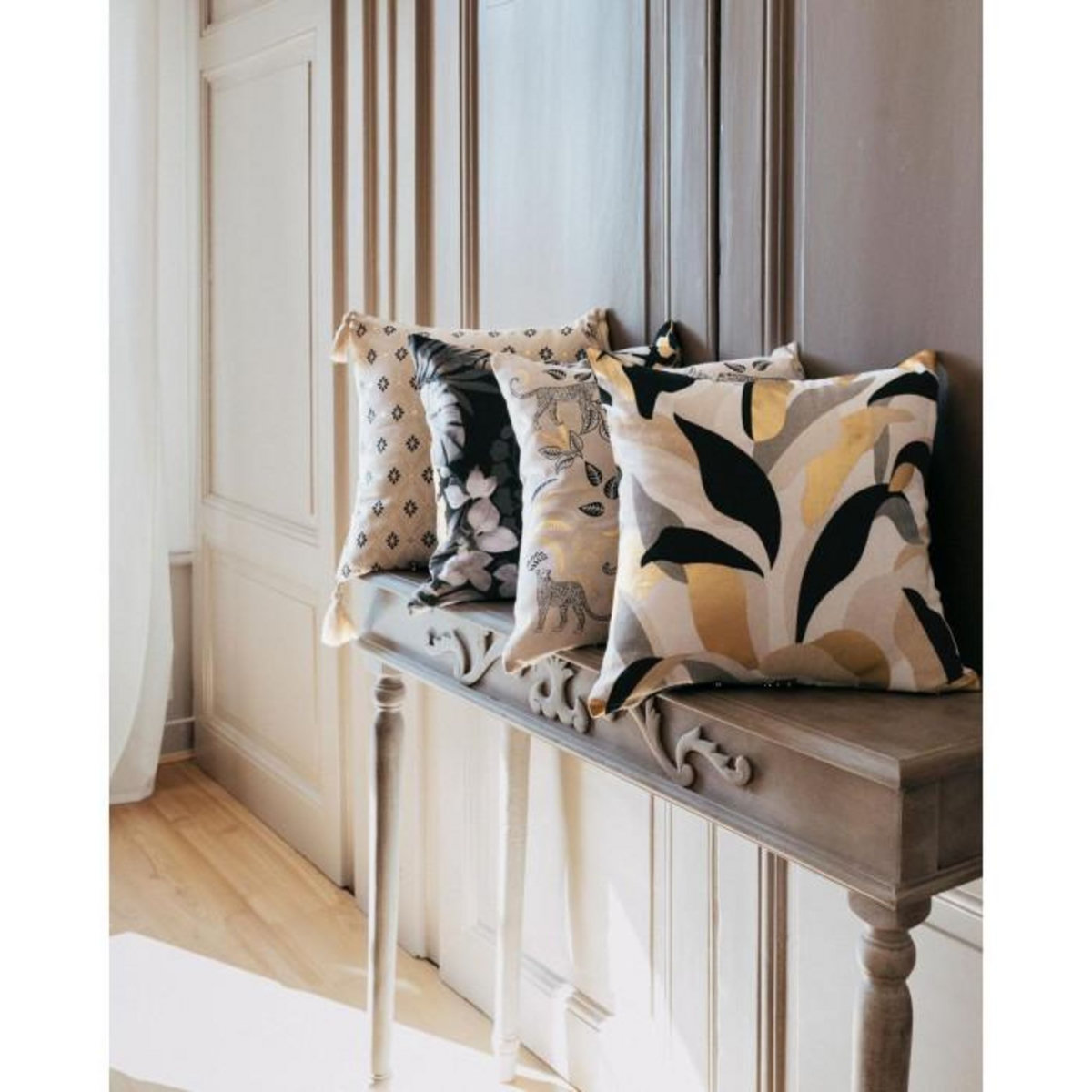 Paris Prix Housse de Coussin Imprimé  Malaga  40x40cm Naturel