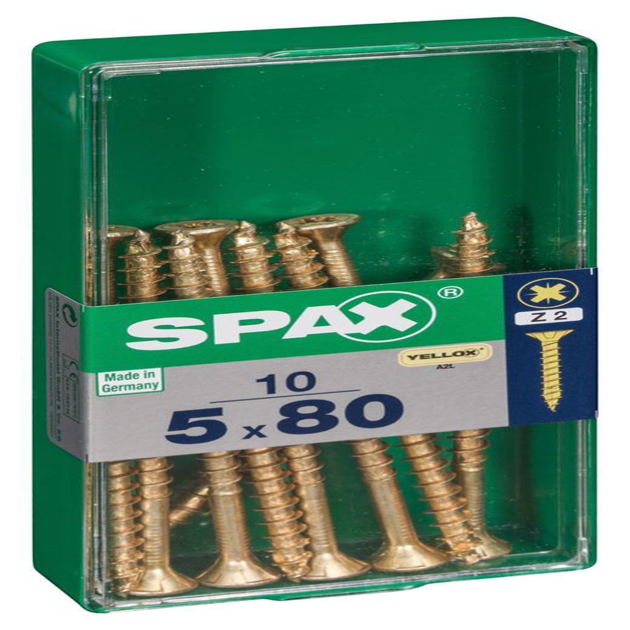 CENTRALE BRICO Lot de 10 vis acier tête fraisée pozidriv SPAX, Diam.5 mm x L.80 mm