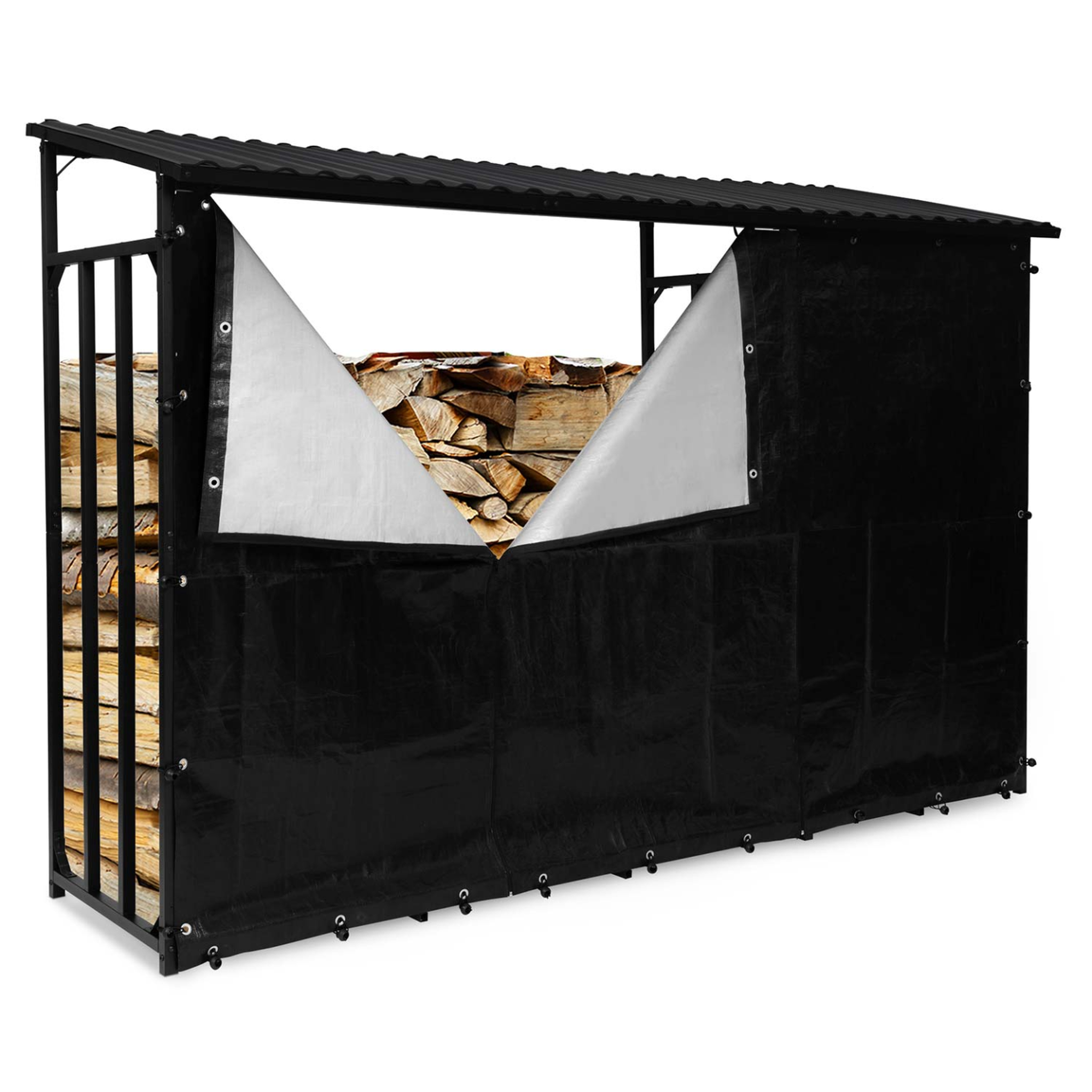 ID MARKET Abri de stockage en acier galvanisé pour bûches l. 274 cm avec housse de protection