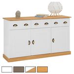 IDIMEX Buffet PARIS en pin massif, 3 portes et 3 tiroirs. Coloris disponibles : Blanc