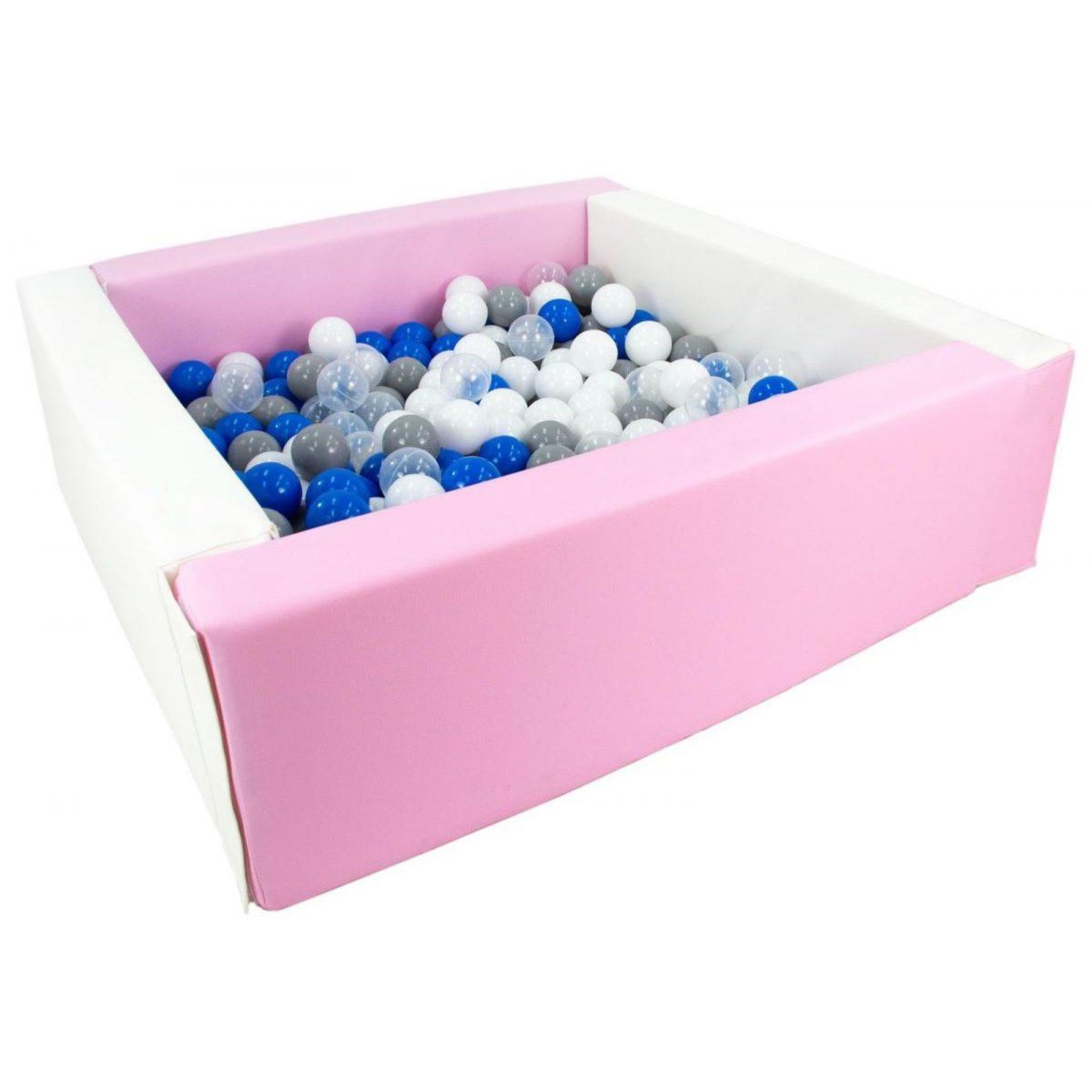 VELINDA Piscine à balles carrée avec 200 balles - blanc, rose (pastel)/blanc, transparent, bleu, gris