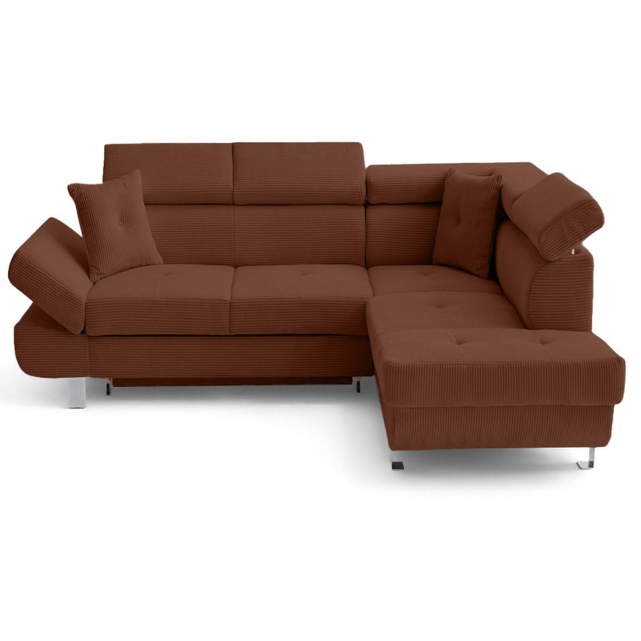 Voir la diapositive 1 : BEST MOBILIER Lisbona - canapé d'angle droit 5 places convertible avec têtières en velours côtelé