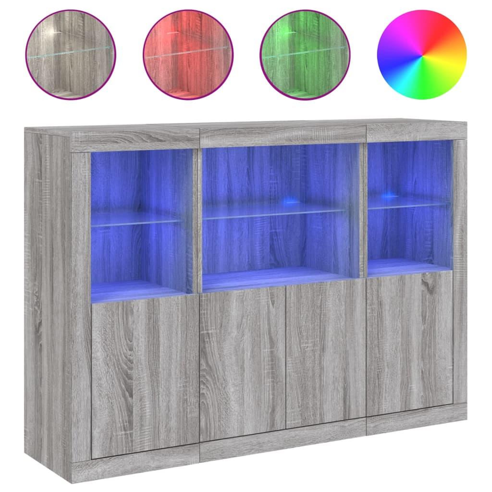 Voir la diapositive 2 : VIDAXL Buffets avec lumieres LED 3 pcs sonoma gris bois d'ingenierie