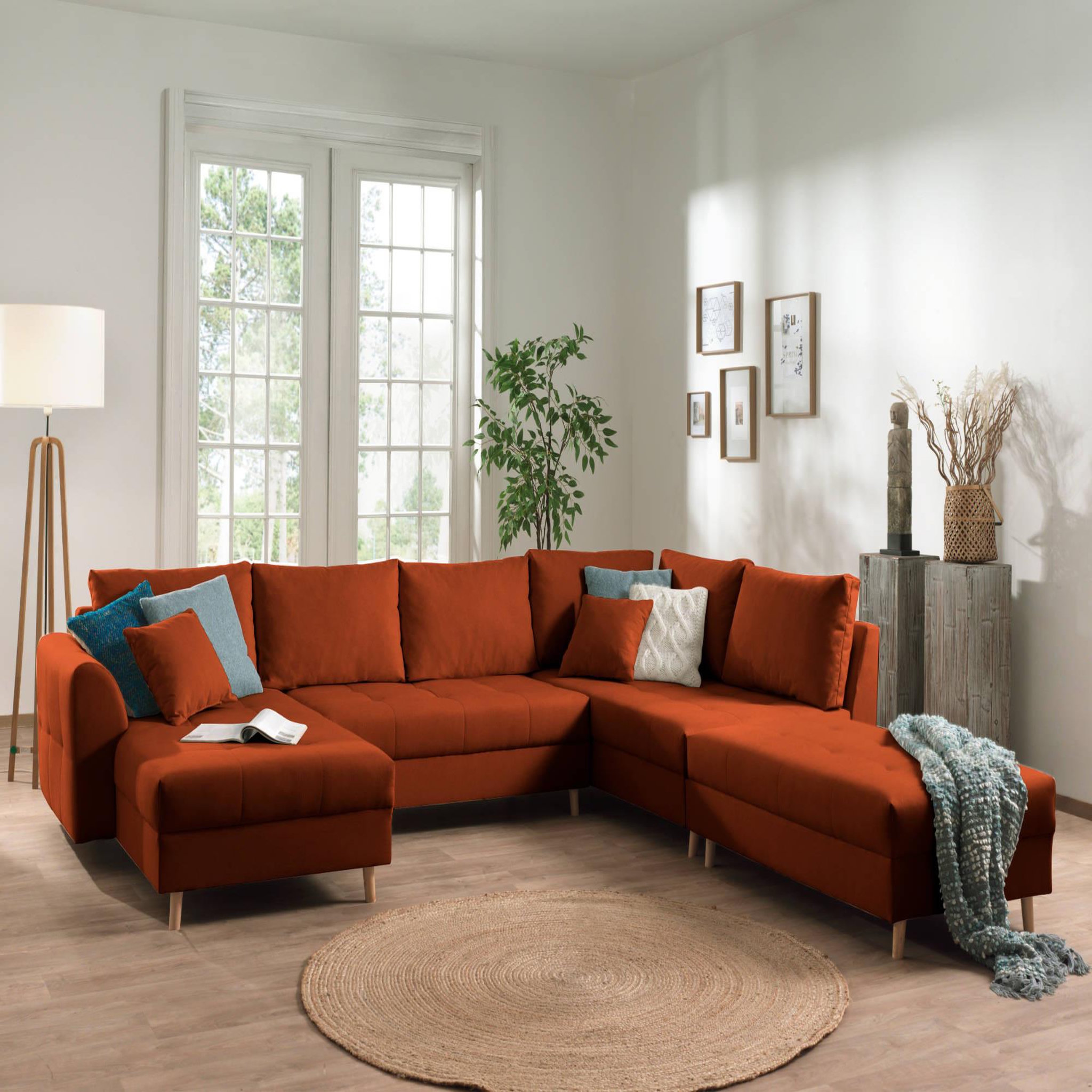 Voir la diapositive 4 : LISA DESIGN Rune - canapé panoramique - avec pouf d'appoint - 7 places - style scandinave - droit
