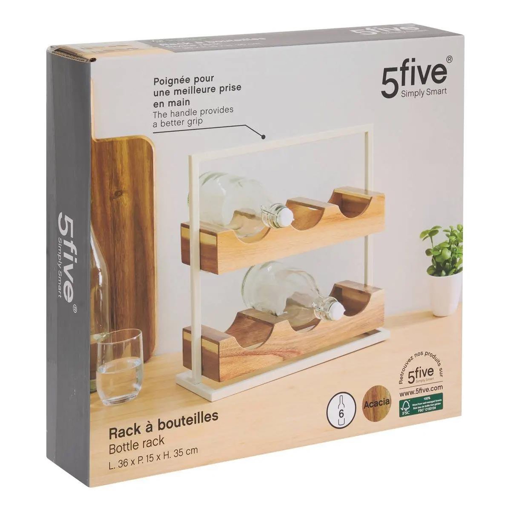 Voir la diapositive 3 : FIVE Porte-bouteilles en bois  acacia  36cm naturel