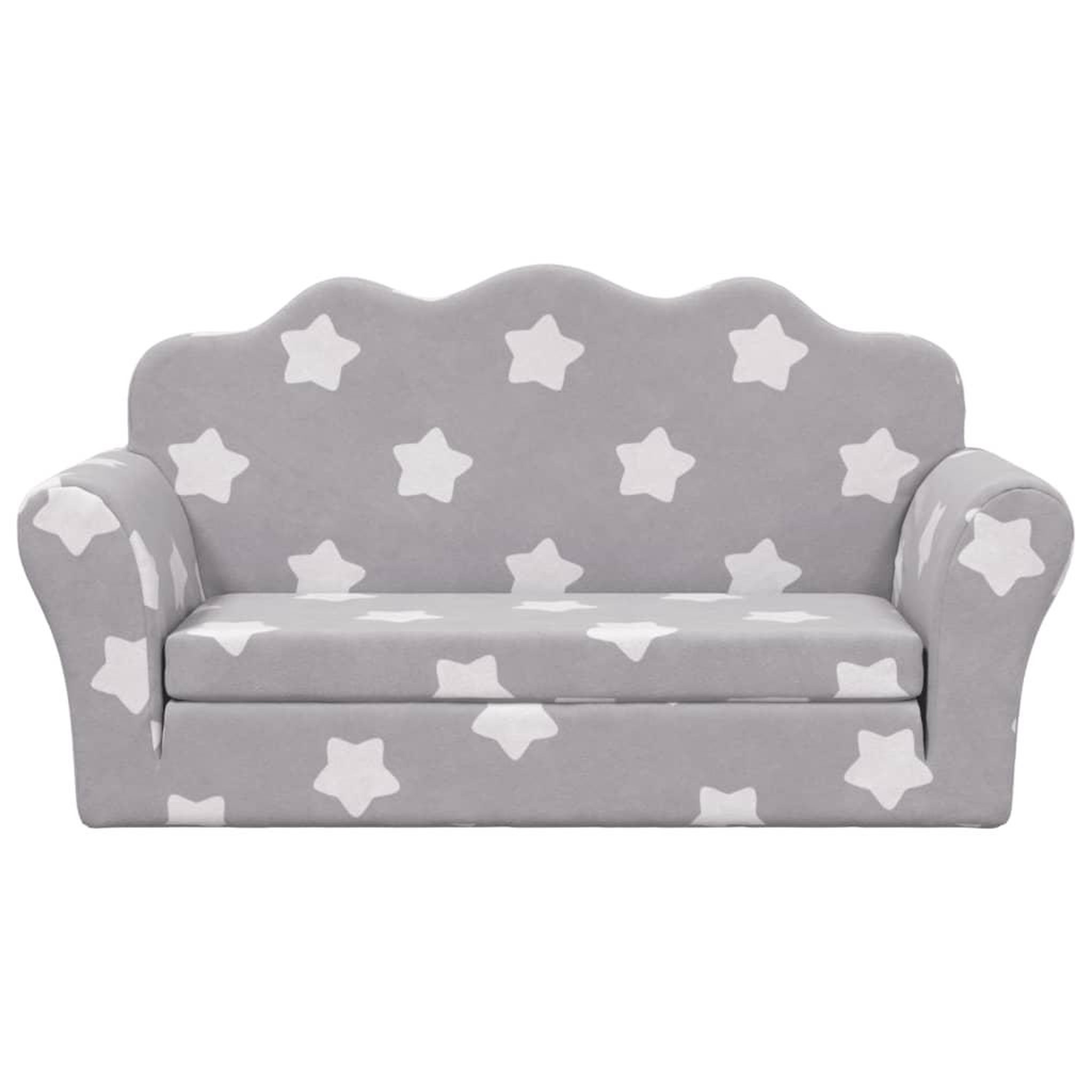 Voir la diapositive 3 : VIDAXL Canape-lit enfant 2 places gris clair etoiles peluche douce