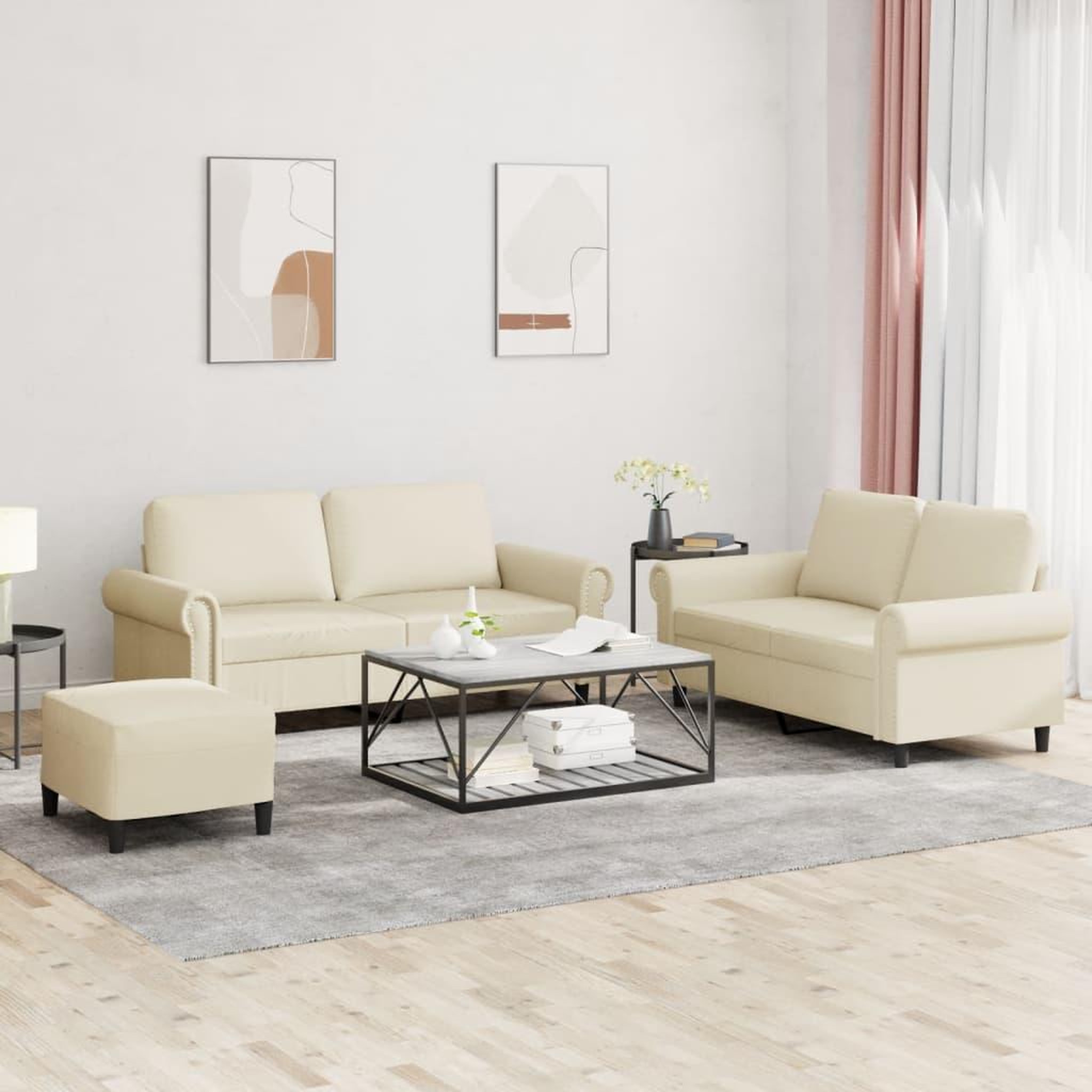 VIDAXL Ensemble de canapes 3 pcs avec coussins Creme Similicuir