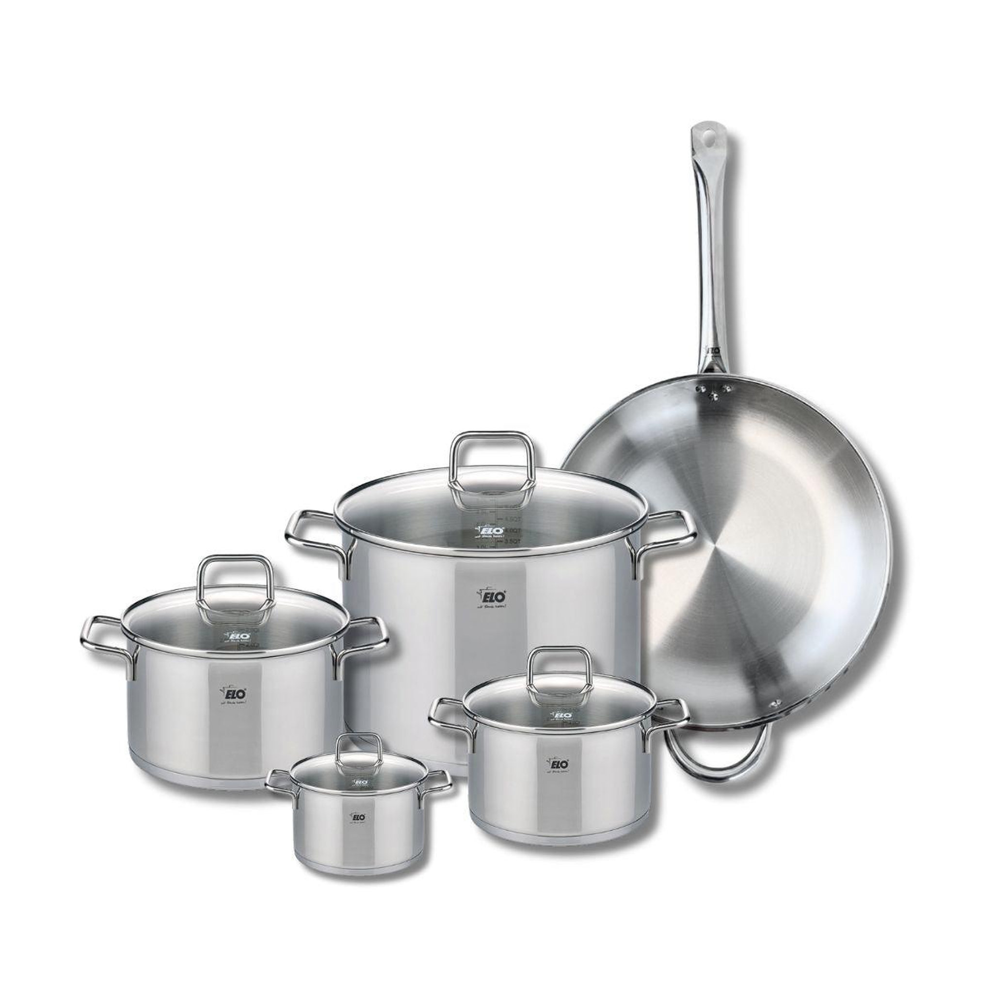 ELO Set de 1 poêle de cuisson 32 cm et 4 faitouts 12, 16, 20 et 26 cm elo profi citrin