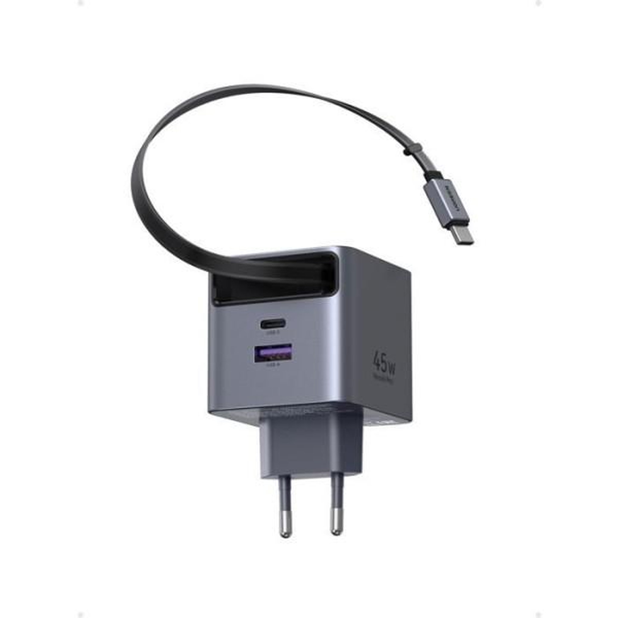 Voir la diapositive 3 : UGREEN Chargeur secteur - ugreen - 45w - usb-a et usb-c - rétractable - noir