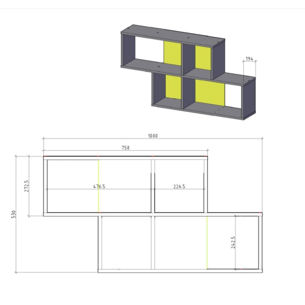 Étagère murale NALA, L100xH53xP19,5cm