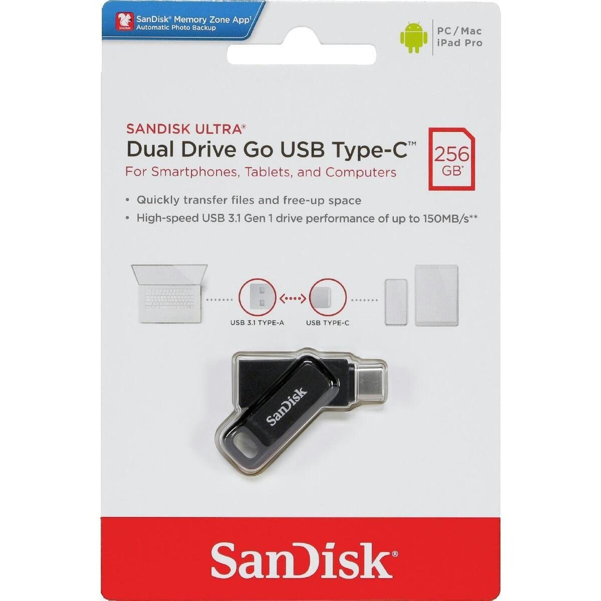 SANDISK Clé USB SanDisk Ultra Dual Drive Go 256 Go USB 3.2 Gen 1 / USB-C