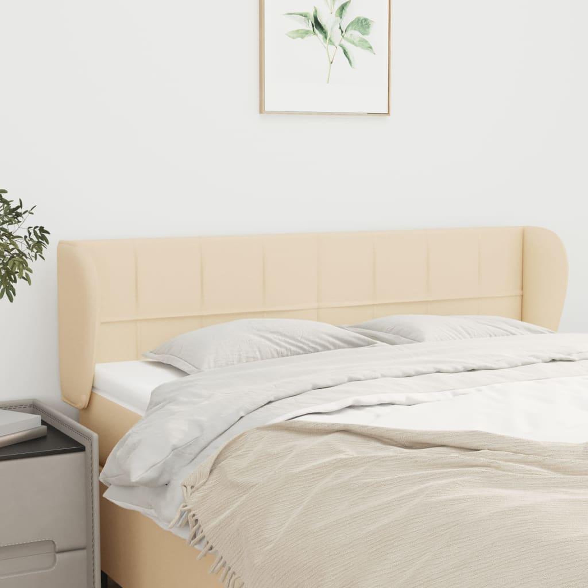 Voir la diapositive 1 : VIDAXL Tete de lit avec oreilles Creme 147x23x78/88 cm Tissu