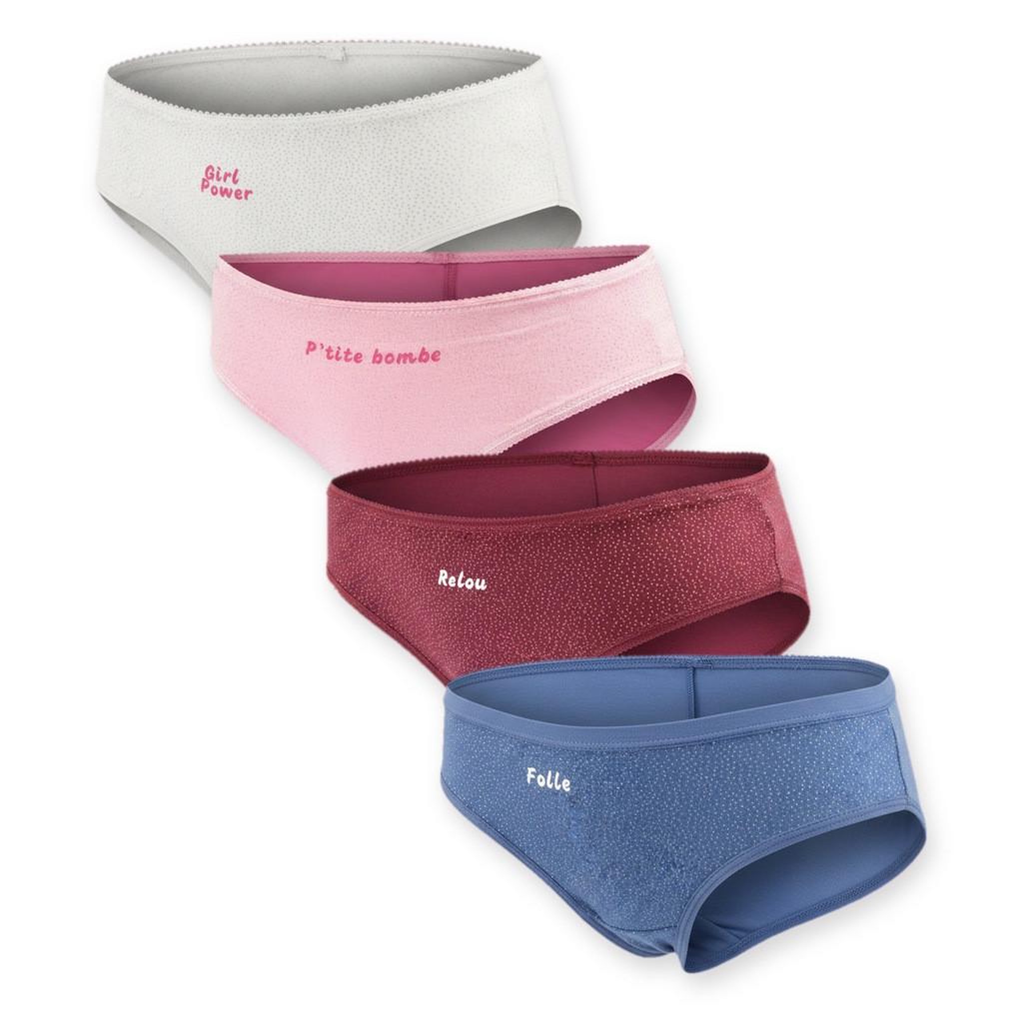Voir la diapositive 1 : OZABI OZABI Culottes Fille Message Humoristique Pois Pailletés - Pack de 4 (Lot)