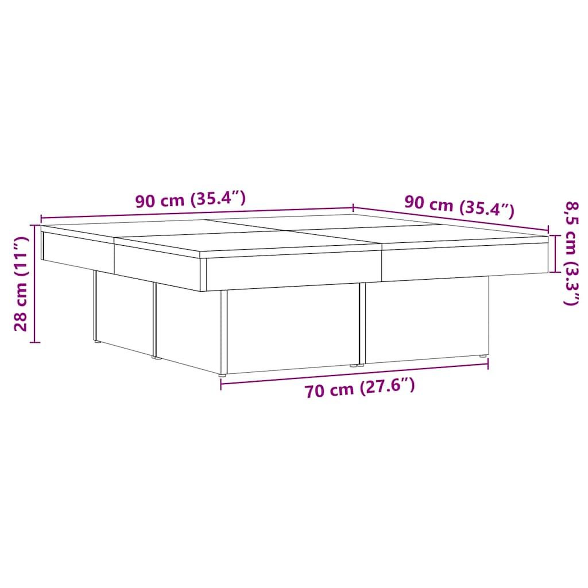 Voir la diapositive 6 : VIDAXL Table basse chene artisanal 90x90x28 cm bois d'ingenierie