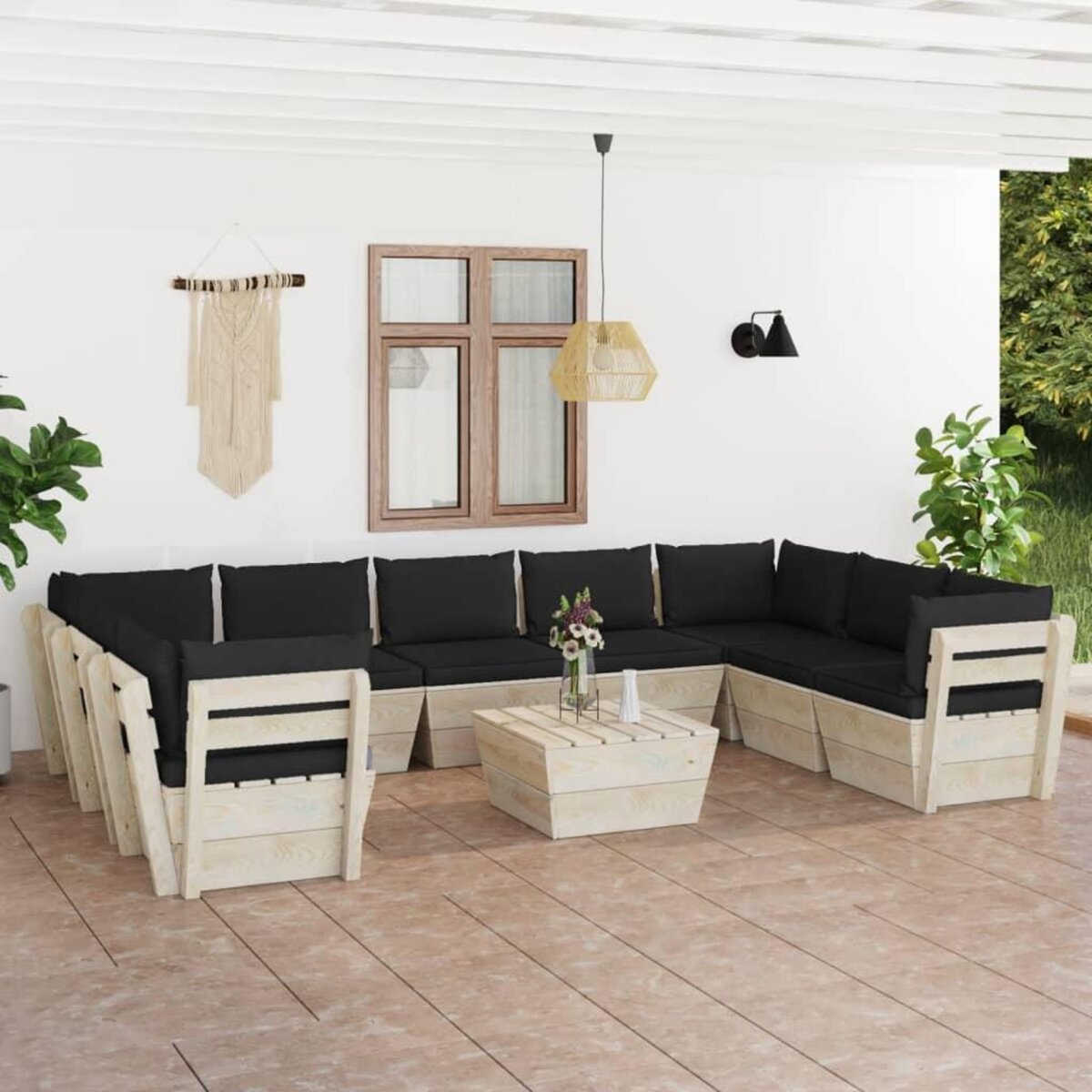 VIDAXL Salon de jardin palette 10 pcs avec coussins Epicea impregne