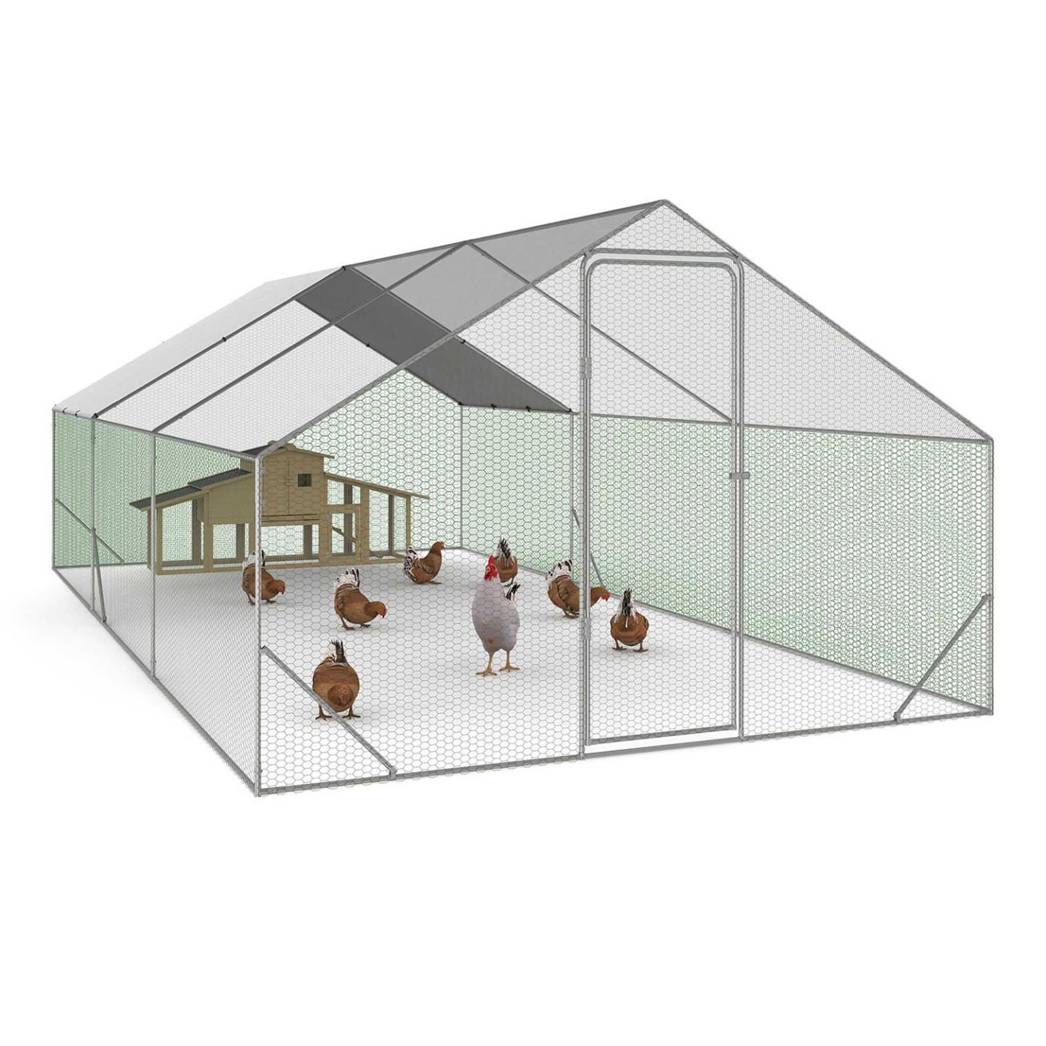 ID MARKET Enclos poulailler 18 m² parc grillagé 6x3 m acier galvanisé