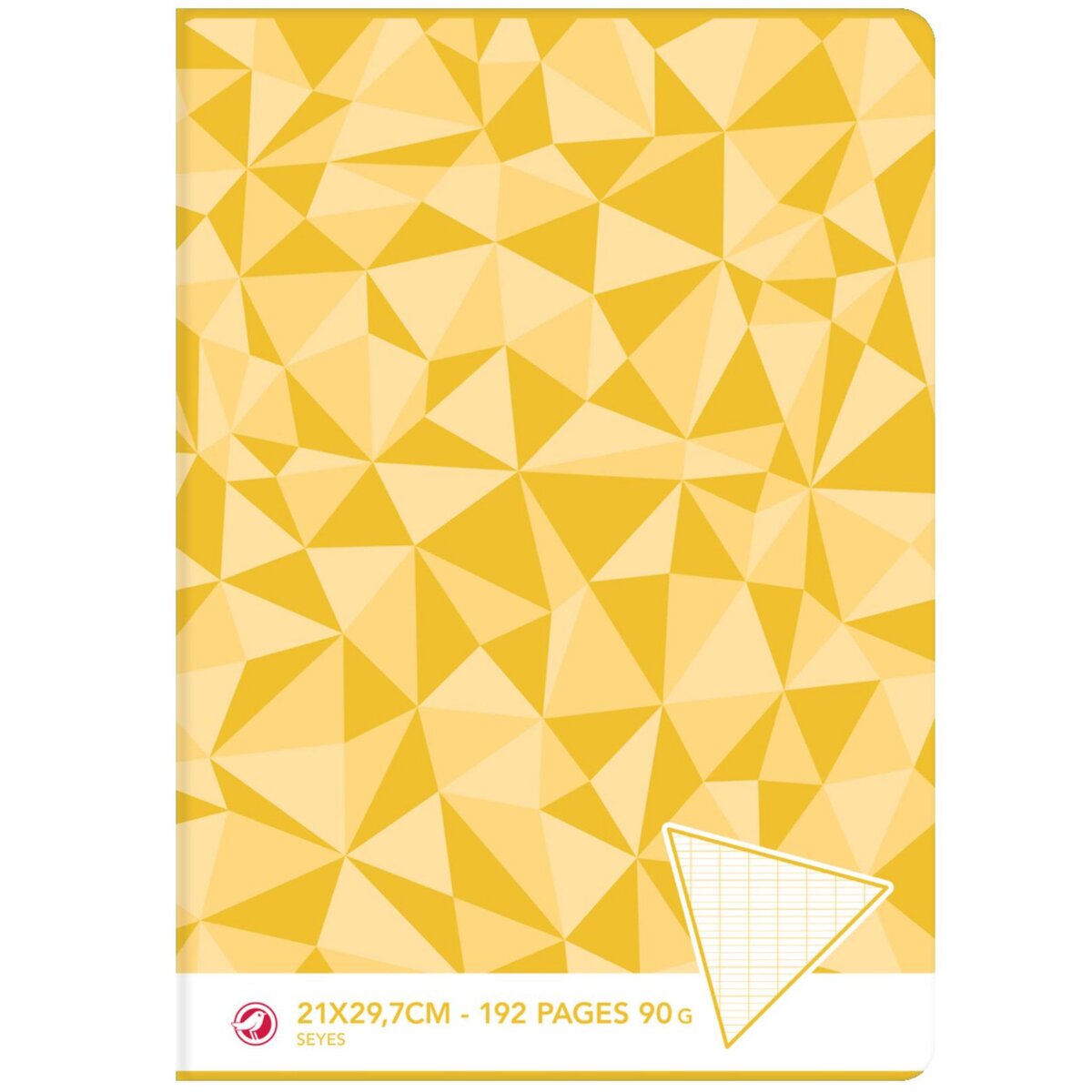 AUCHAN Cahier piqué 21x29,7cm 192 pages grands carreaux Seyes jaune motif triangles