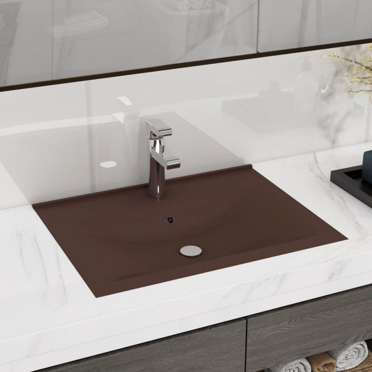 VIDAXL Lavabo avec trou de robinet Marron fonce mat 60x46 cm Ceramique
