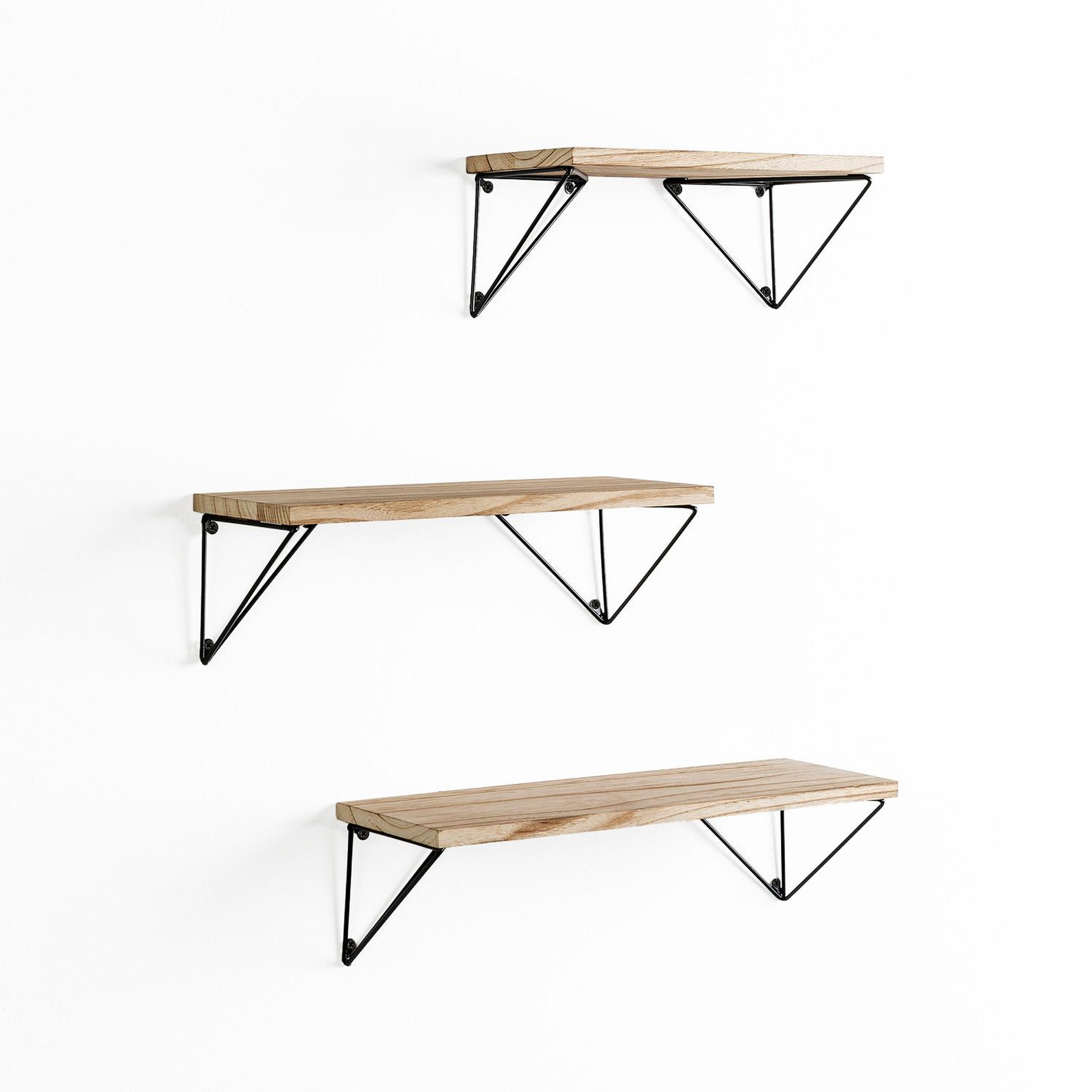 VS VENTA-STOCK Set de 3 étagères murales Amaro métal noir et bois paulownia