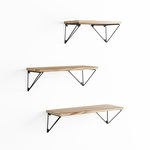 VS VENTA-STOCK Set de 3 étagères murales Amaro métal noir et bois paulownia