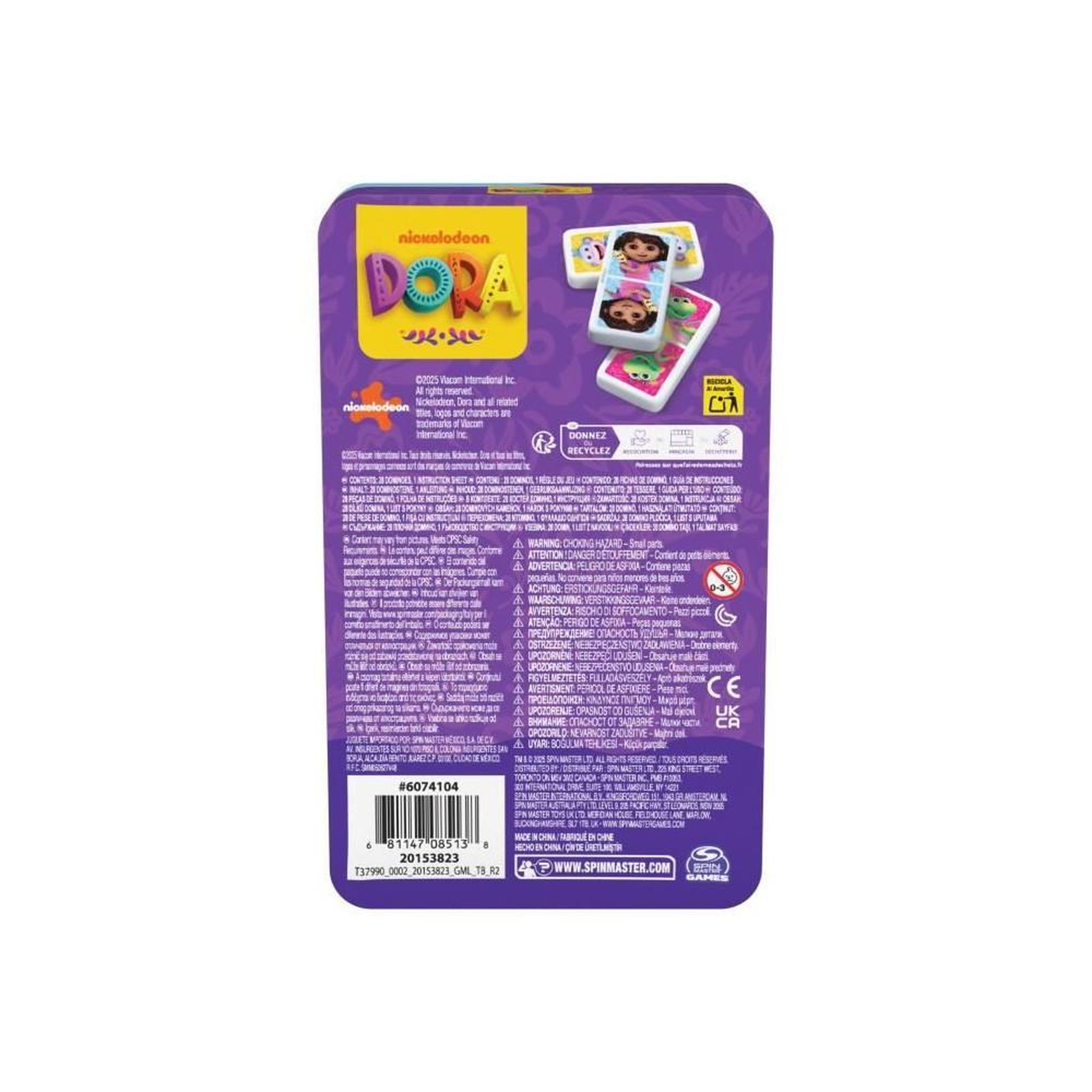 Voir la diapositive 2 : Spin Master Dominos - Boite métal - Dora - Games