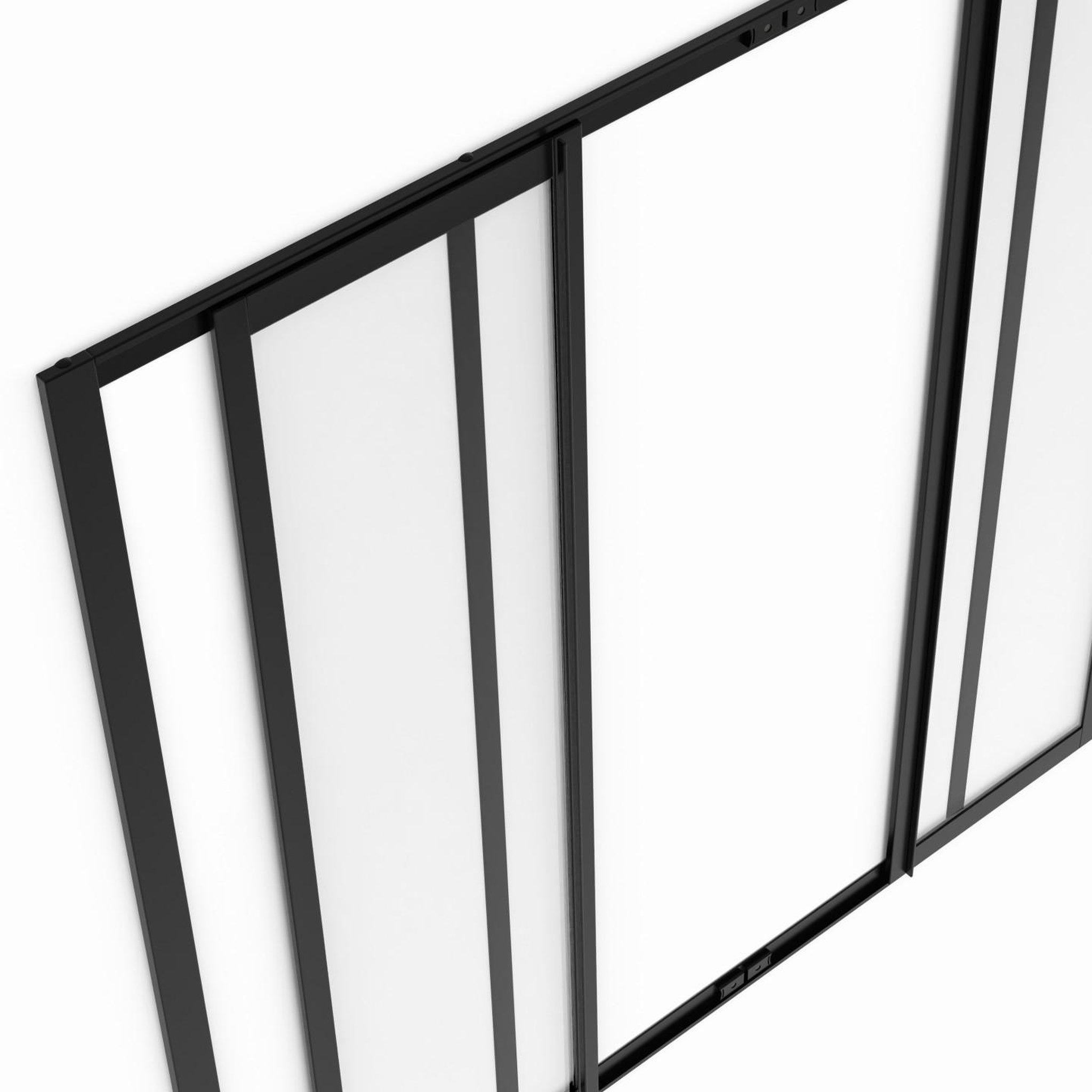 Voir la diapositive 5 : ID MARKET Verrière atelier coulissante 4 vitrages l. 120 x h.108 cm en métal noir et verre trempé
