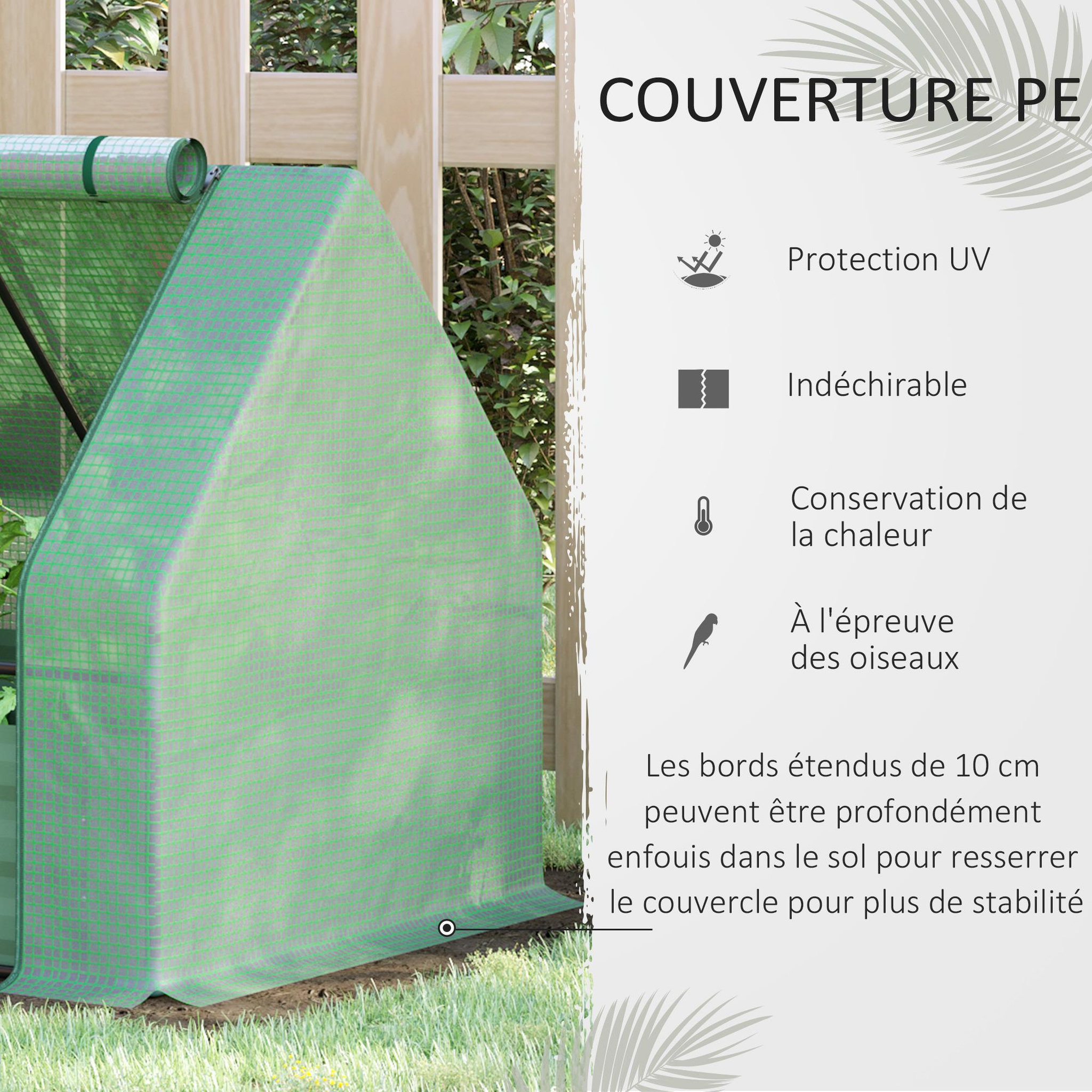 Voir la diapositive 5 : OUTSUNNY Mini serre de jardin serre à tomates avec carré potager - acier thermo-laqué, tôle d'acier ondulée, PE haute densité anti-UV - fenêtre zippée enroulable vert