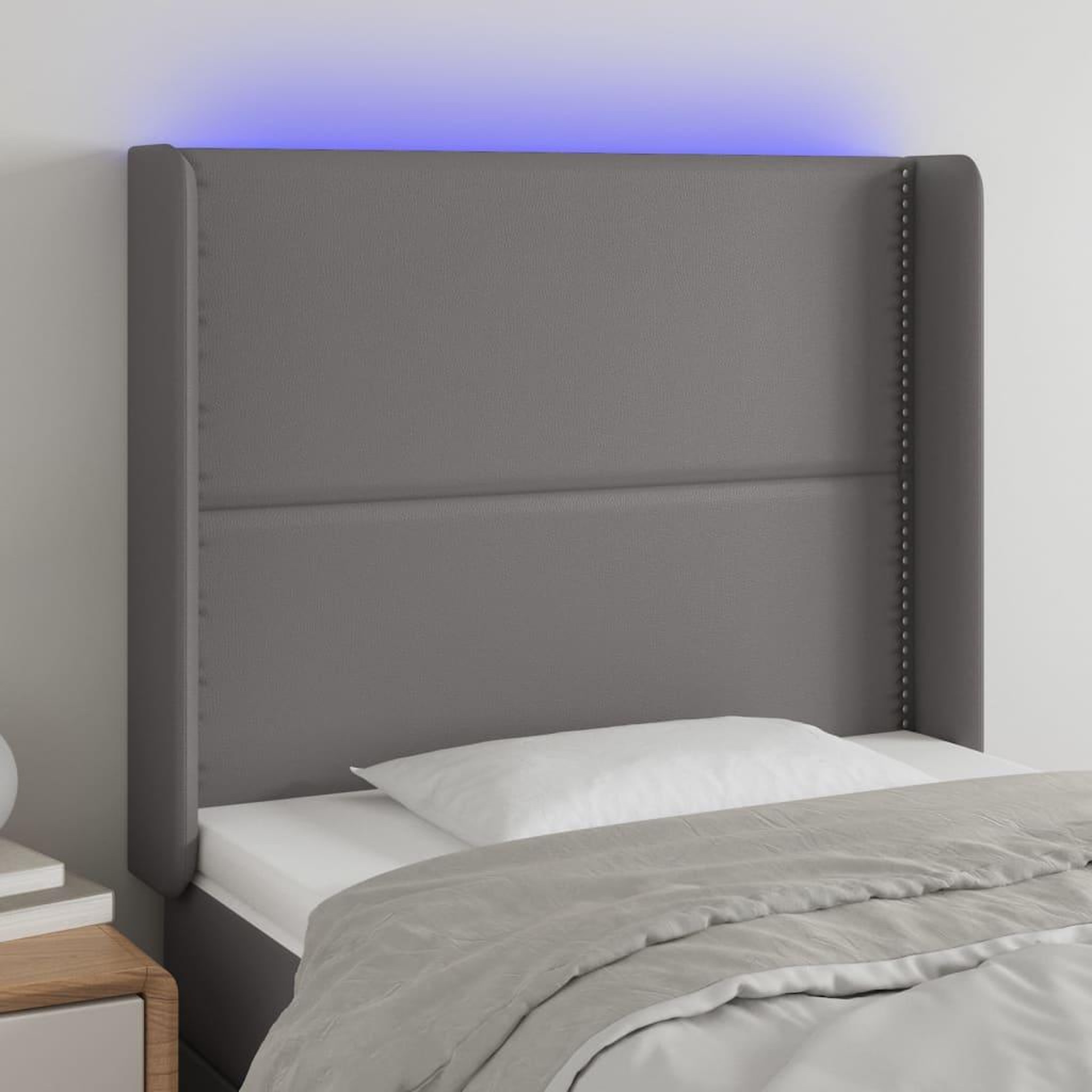Voir la diapositive 1 : VIDAXL Tete de lit a LED Gris 83x16x118/128 cm Similicuir