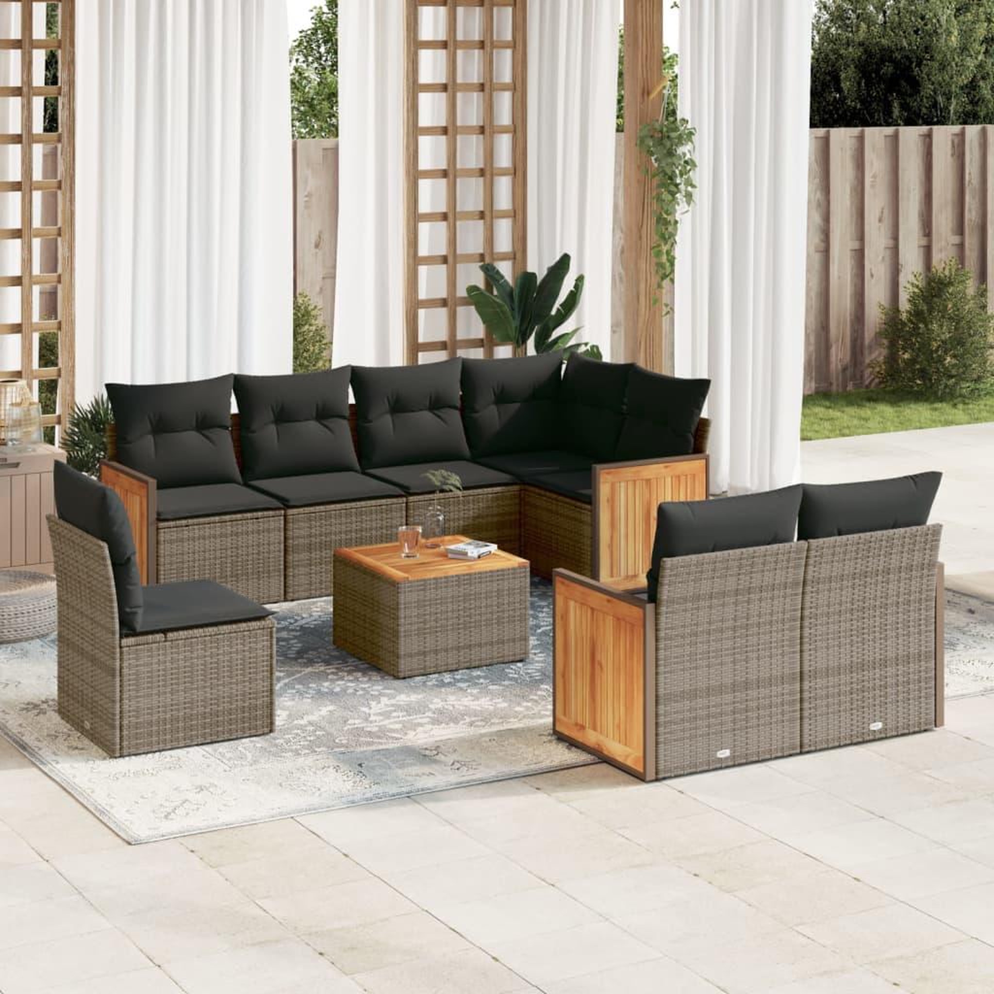 VIDAXL Salon de jardin 9 pcs avec coussins gris resine tressee