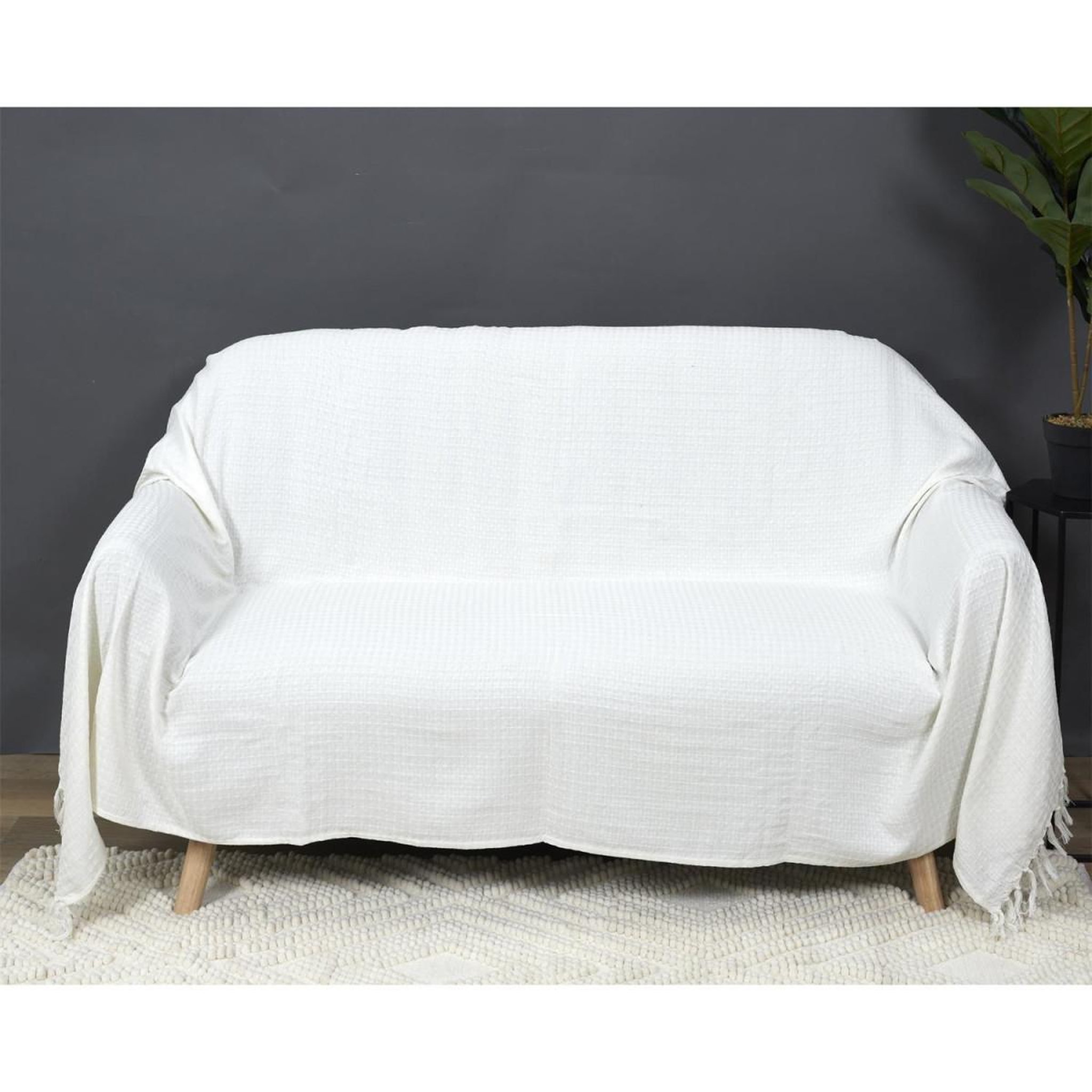 Voir la diapositive 4 : The Home Deco Factory Jeté de canapé  gaufré  170x250cm ivoire
