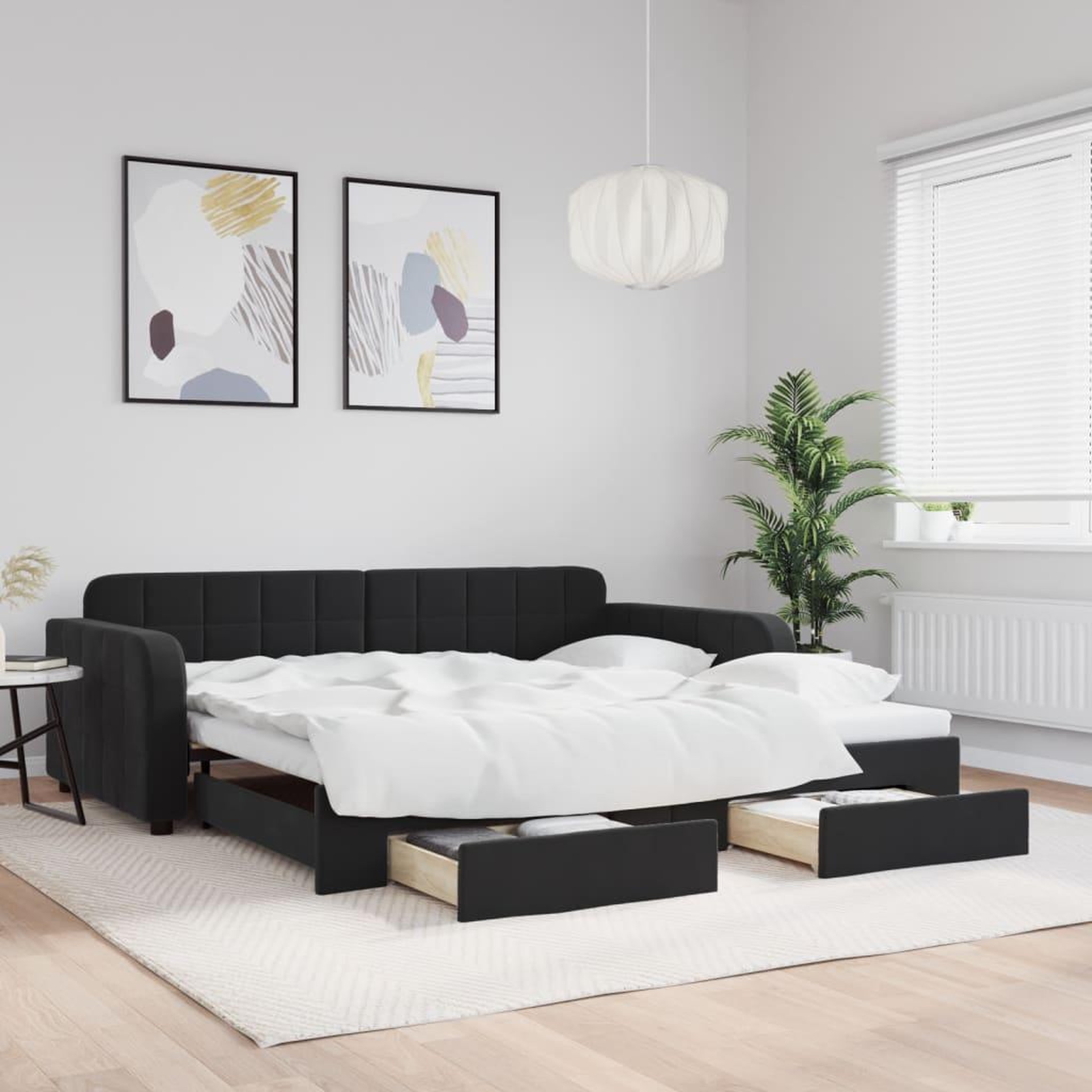 VIDAXL Lit de jour avec gigogne et tiroirs sans matelas noir 100x200cm