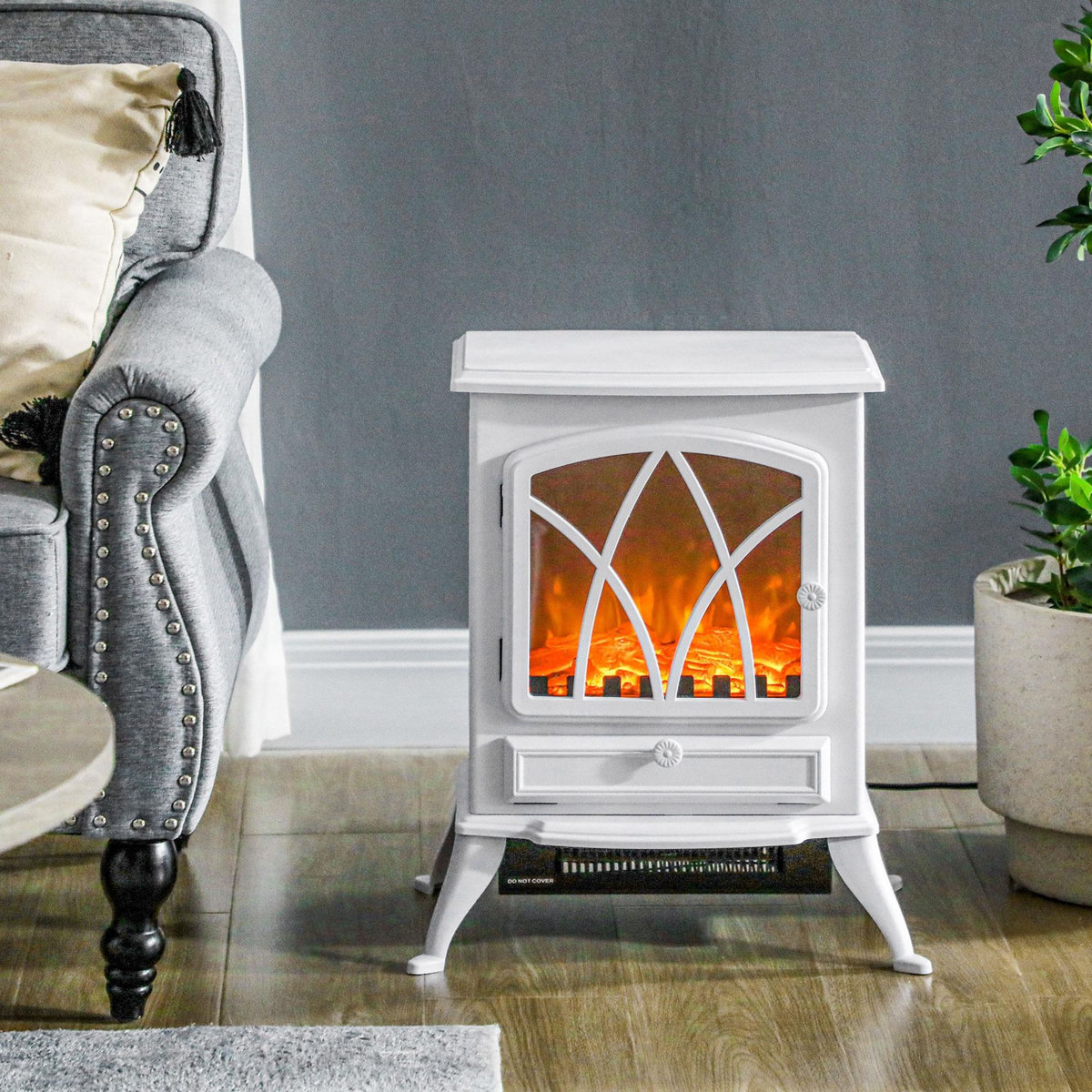HOMCOM Cheminée électrique poêle style rétro thermostat 1000-2000 W blanc