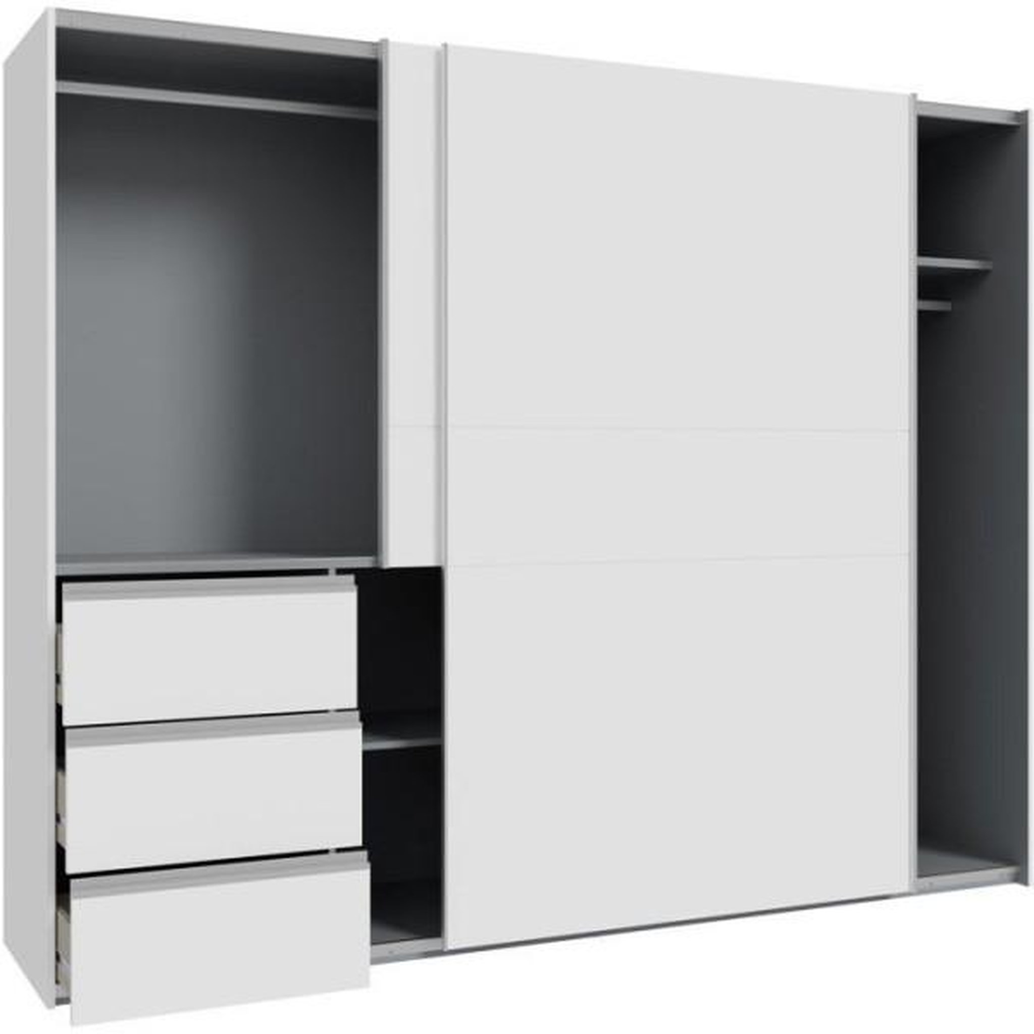 Voir la diapositive 6 : MARKET24 Armoire 2 portes coulissantes 3 tiroirs - Décor blanc mat - L 249 x P 61 x H 200 cm - WINN2
