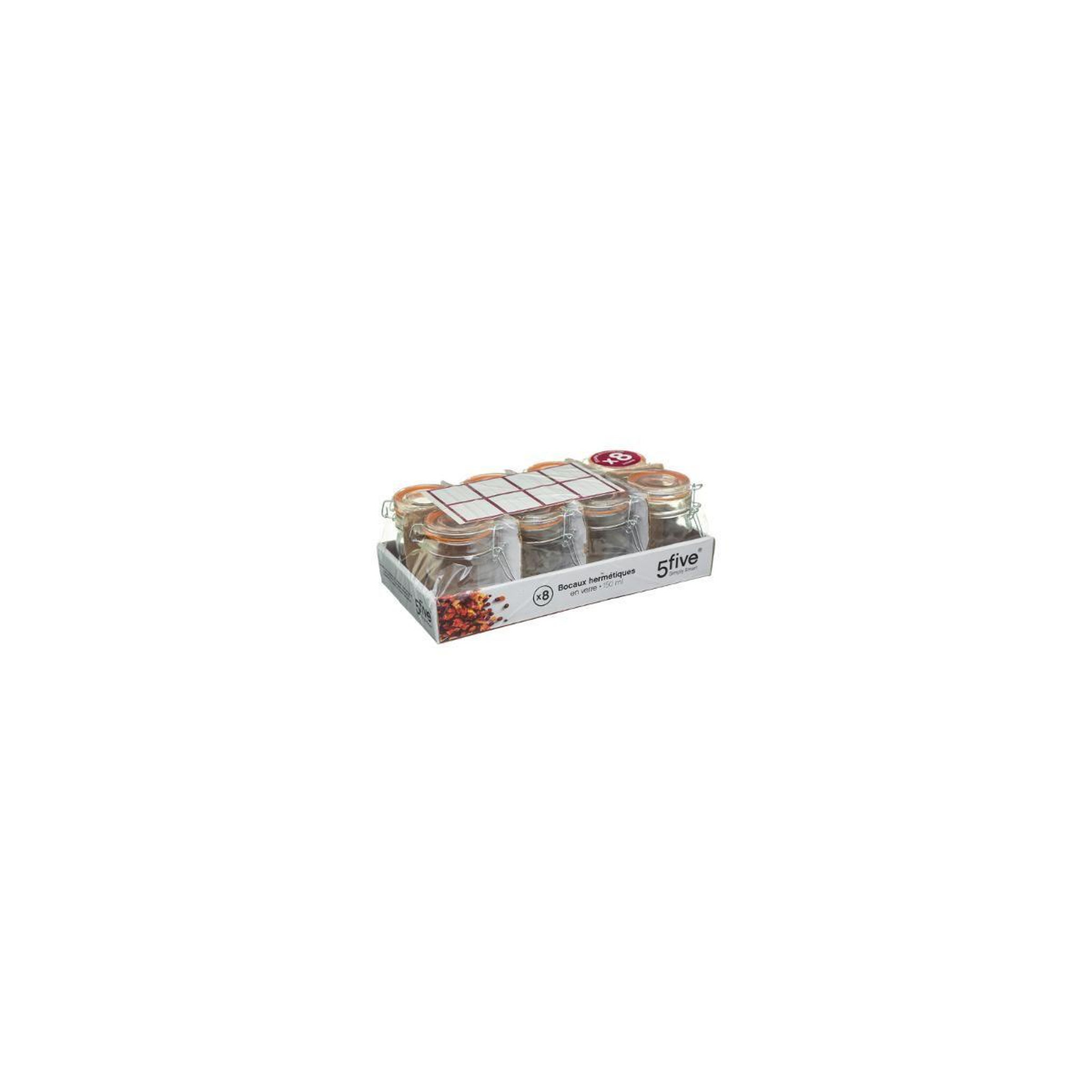 Voir la diapositive 3 : FIVE Lot de 8 Pots en Verre  Hermétique  15cL Transparent