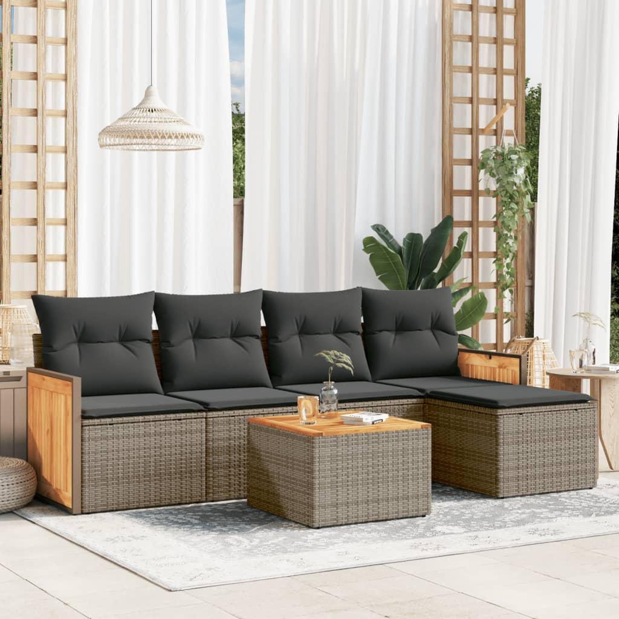 VIDAXL Salon de jardin 6 pcs avec coussins gris resine tressee