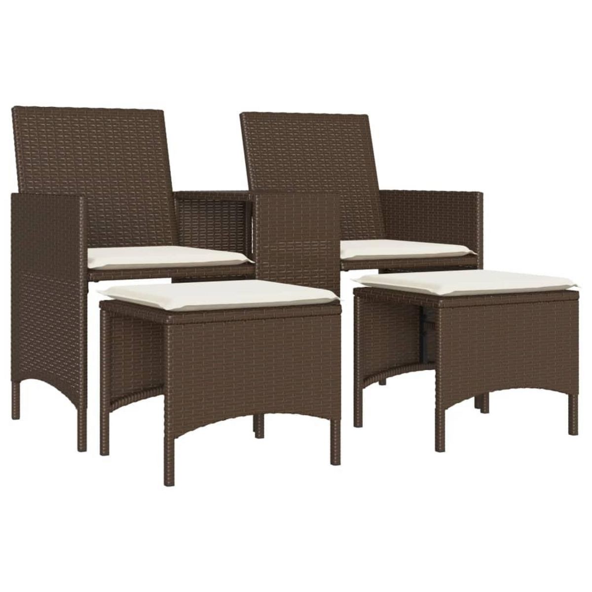 VIDAXL Canape de jardin 2 places avec table et tabourets marron rotin