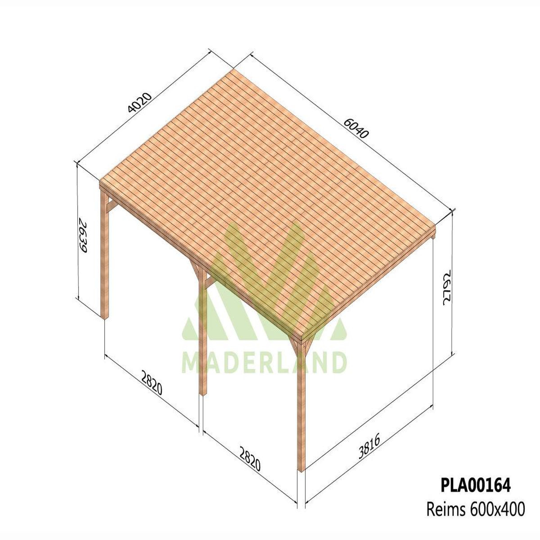 Voir la diapositive 2 : JARDIDECO Pergola adossée en bois reims 600 x 400 cm - maderland