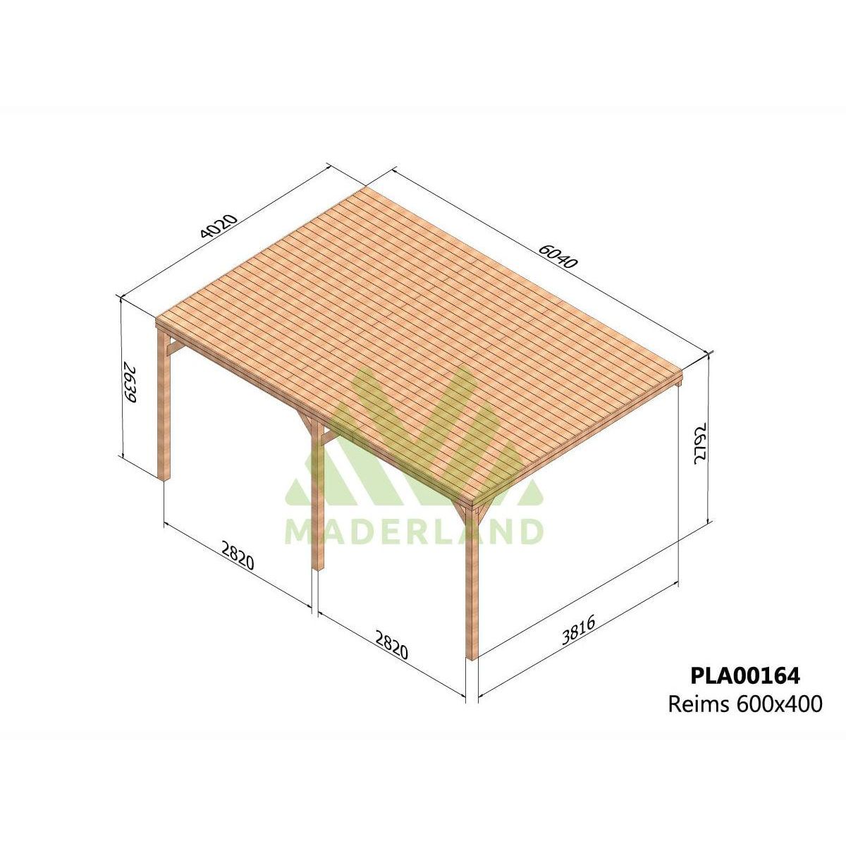 JARDIDECO Pergola adossée en bois Reims 600 x 400 cm - Maderland