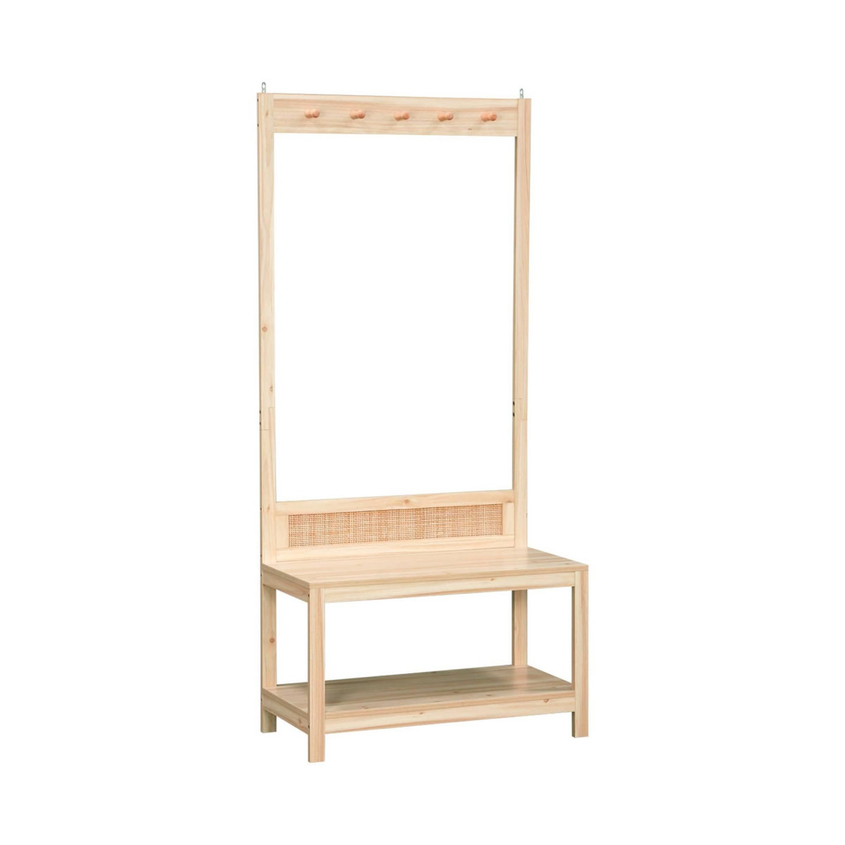 SWEEEK Meuble d'entrée. cannage et décor bois. porte manteau avec étagère