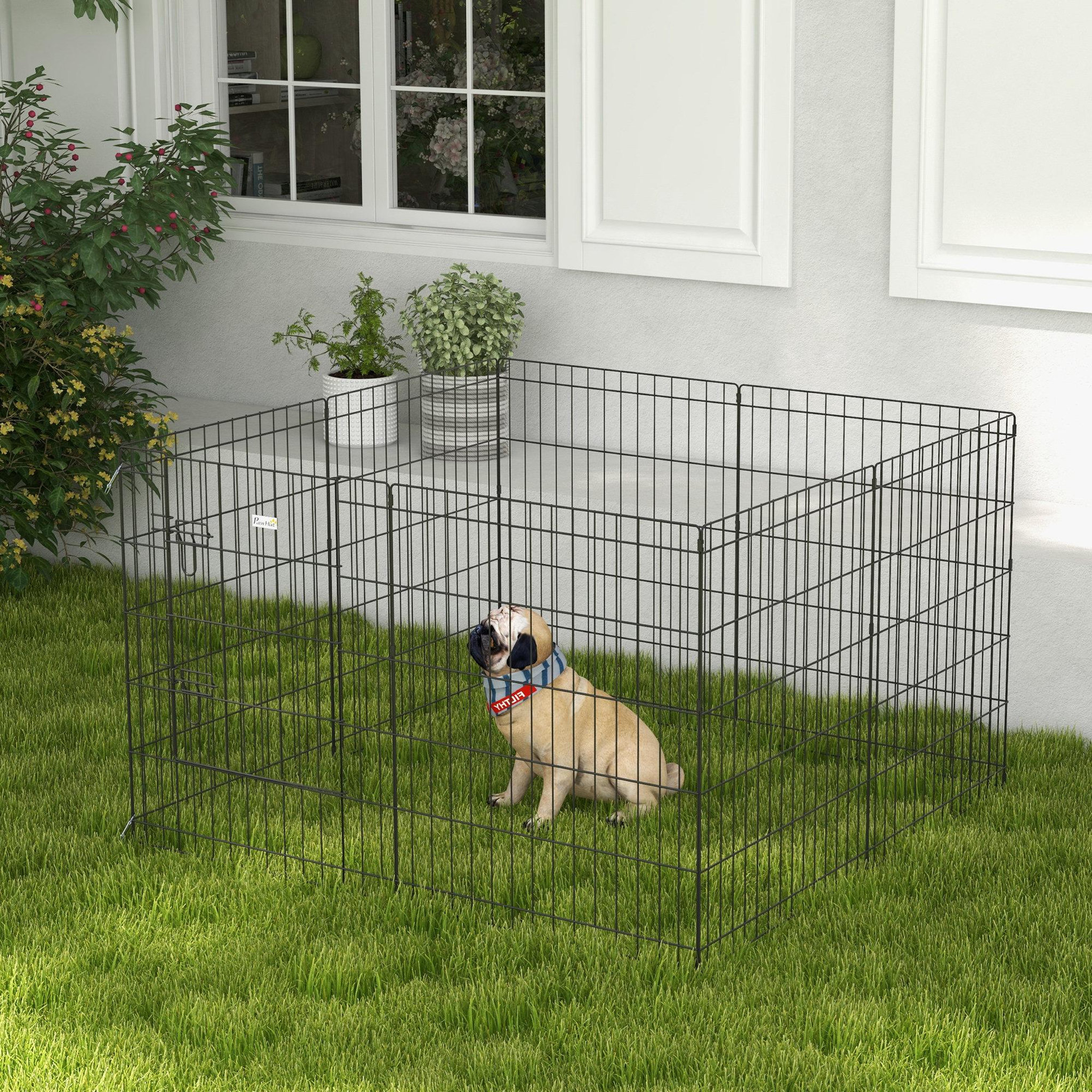 Voir la diapositive 2 : PAWHUT Parc enclos acier pour chien animaux 1 porte 8 panneaux 76l x 61l cm noir