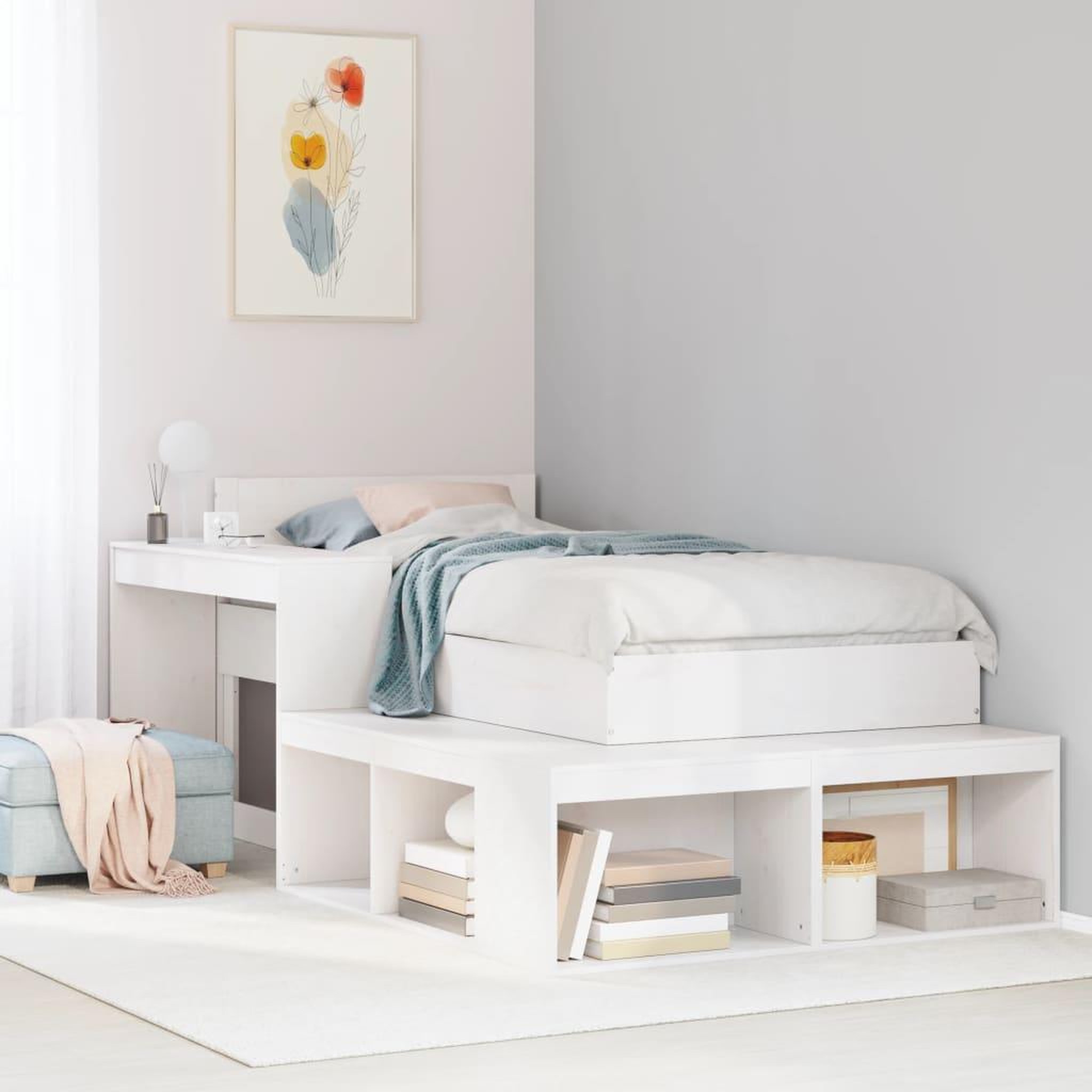 VIDAXL Table de chevet avec bureau blanc bois de pin massif